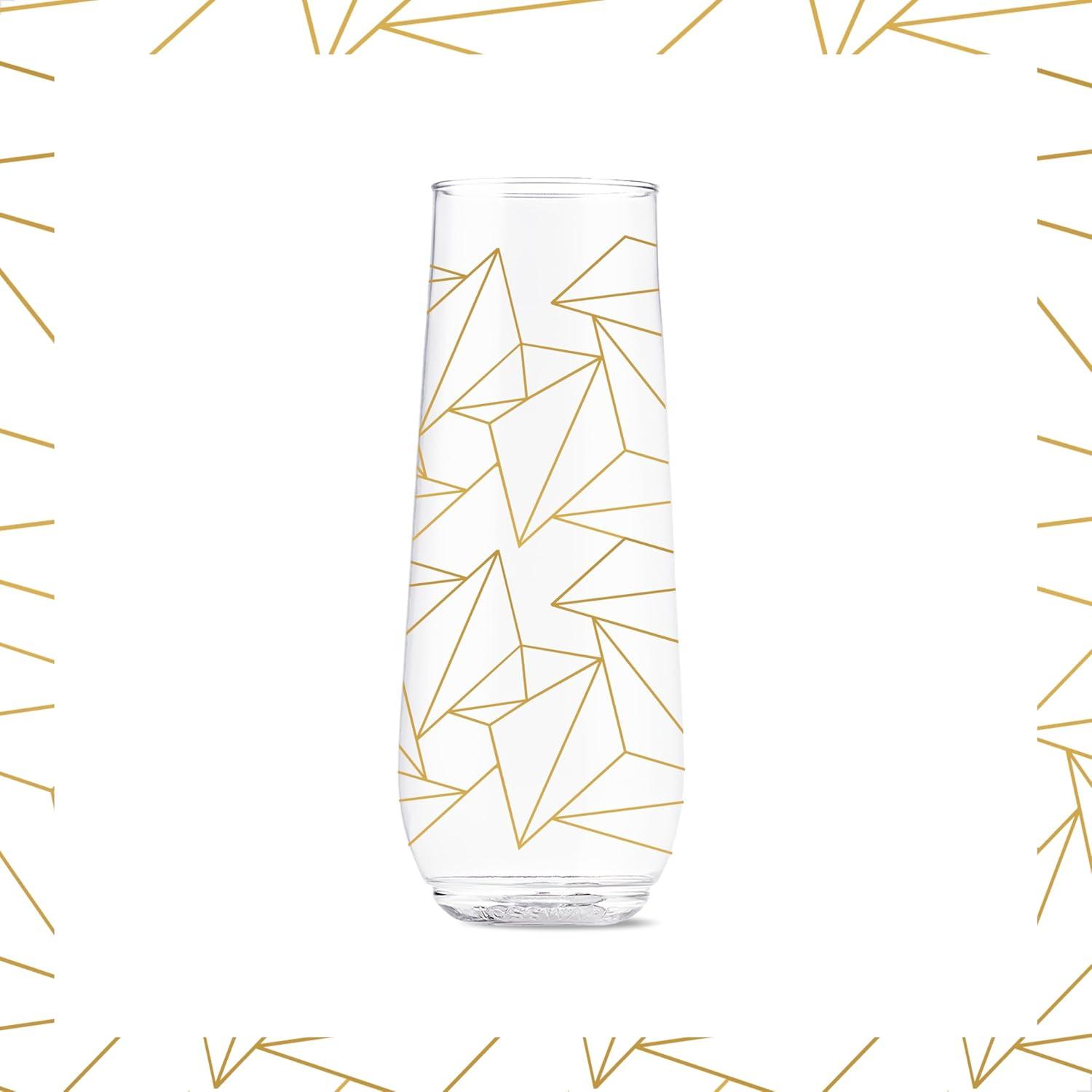 imageTOSSWARE POP 9oz Flute Linear Gold Series SET OF 6 Premium Quality Recyclable Unbreakable ampamp Crystal Clear Plastic Printed Champagne GlassesFestive Cheers