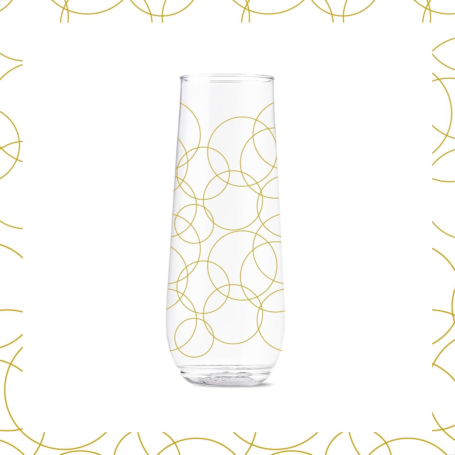 imageTOSSWARE POP 9oz Flute Linear Gold Series SET OF 6 Premium Quality Recyclable Unbreakable ampamp Crystal Clear Plastic Printed Champagne GlassesFestive Cheers