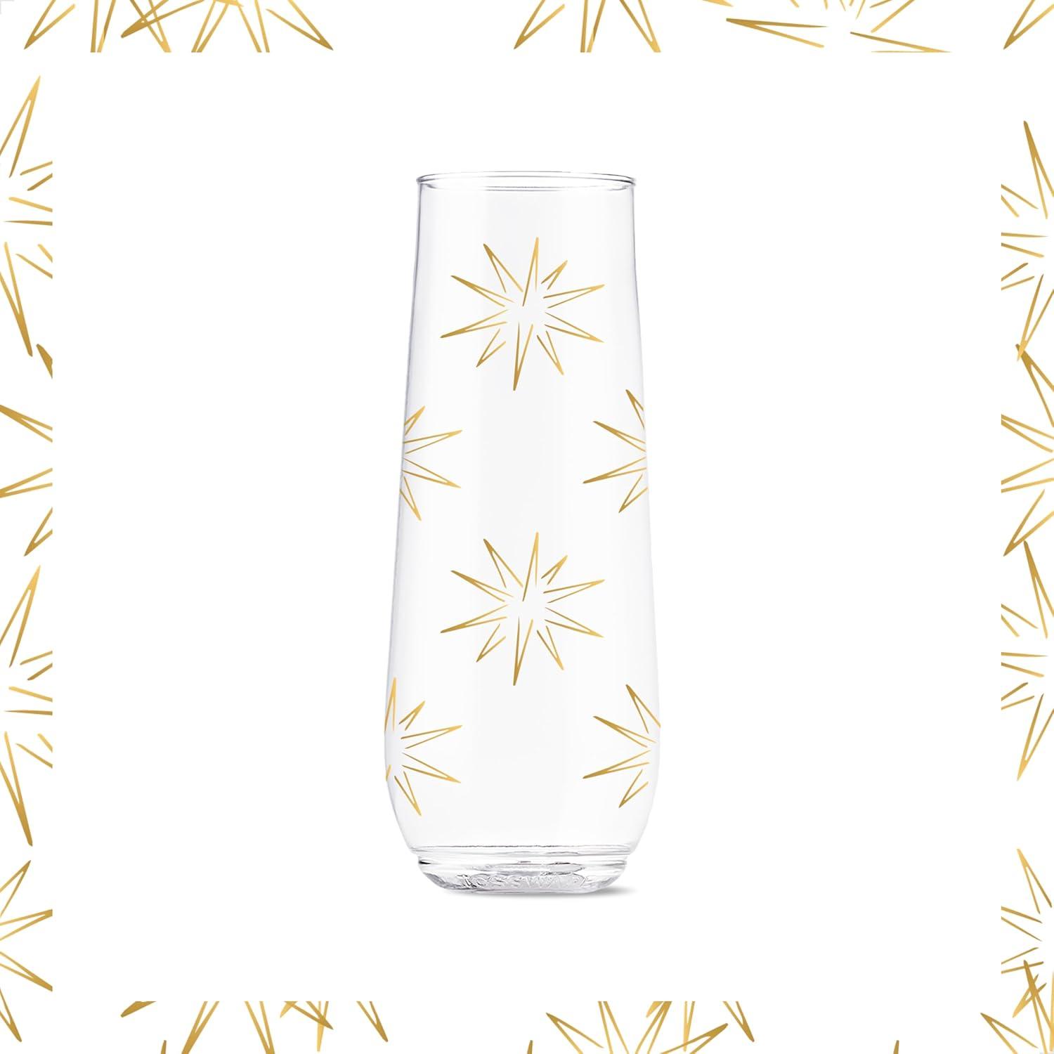 imageTOSSWARE POP 9oz Flute Linear Gold Series SET OF 6 Premium Quality Recyclable Unbreakable ampamp Crystal Clear Plastic Printed Champagne GlassesFestive Cheers