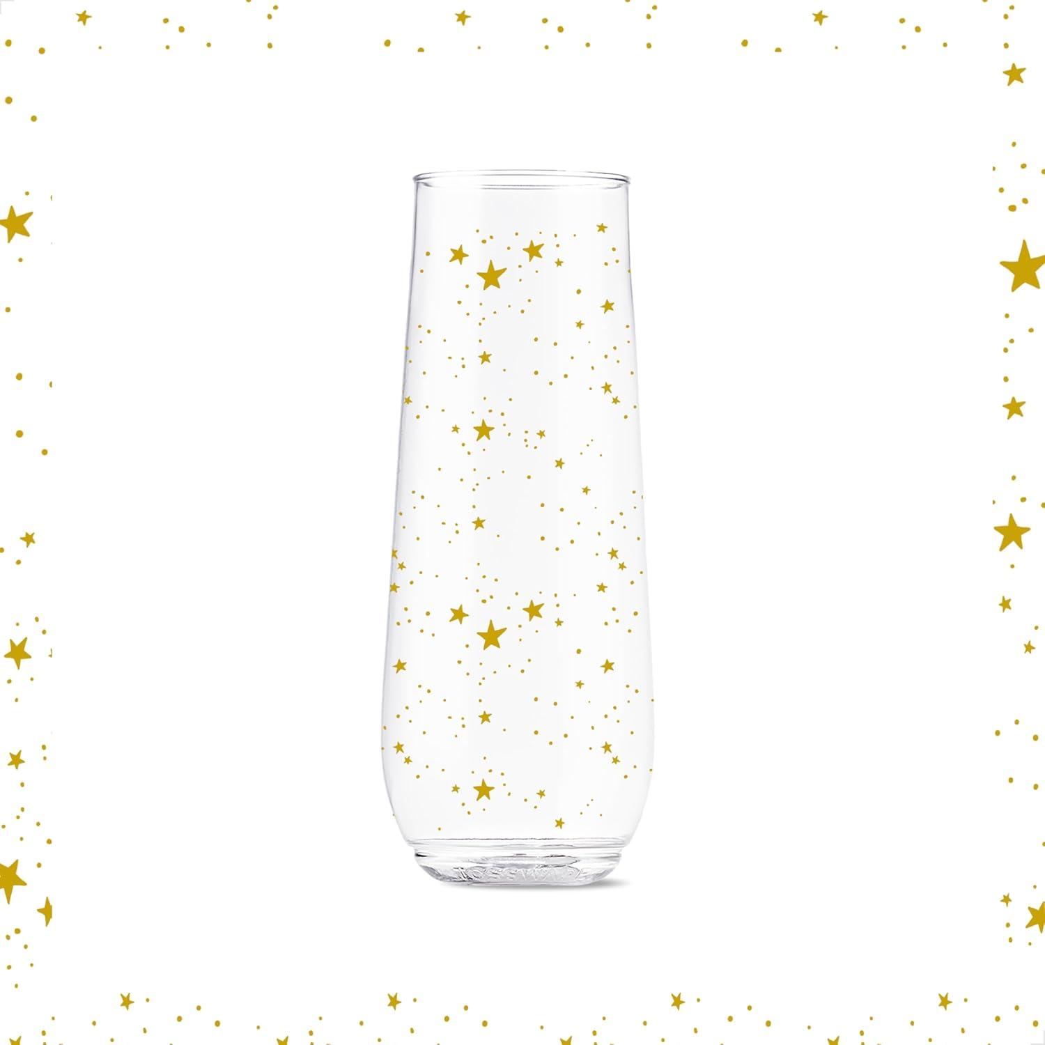 imageTOSSWARE POP 9oz Flute Linear Gold Series SET OF 6 Premium Quality Recyclable Unbreakable ampamp Crystal Clear Plastic Printed Champagne GlassesFestive Cheers