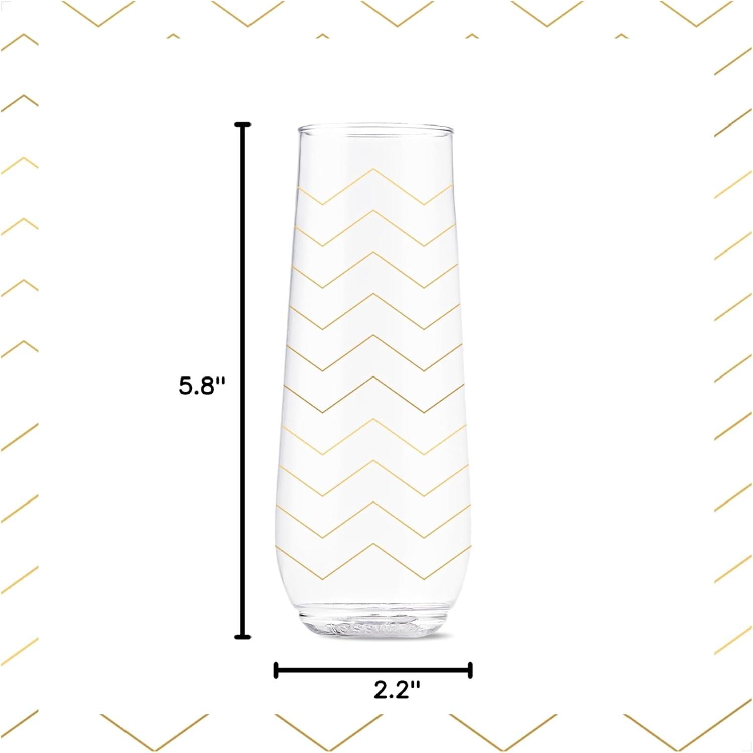 imageTOSSWARE POP 9oz Flute Linear Gold Series SET OF 6 Premium Quality Recyclable Unbreakable ampamp Crystal Clear Plastic Printed Champagne GlassesFestive Cheers