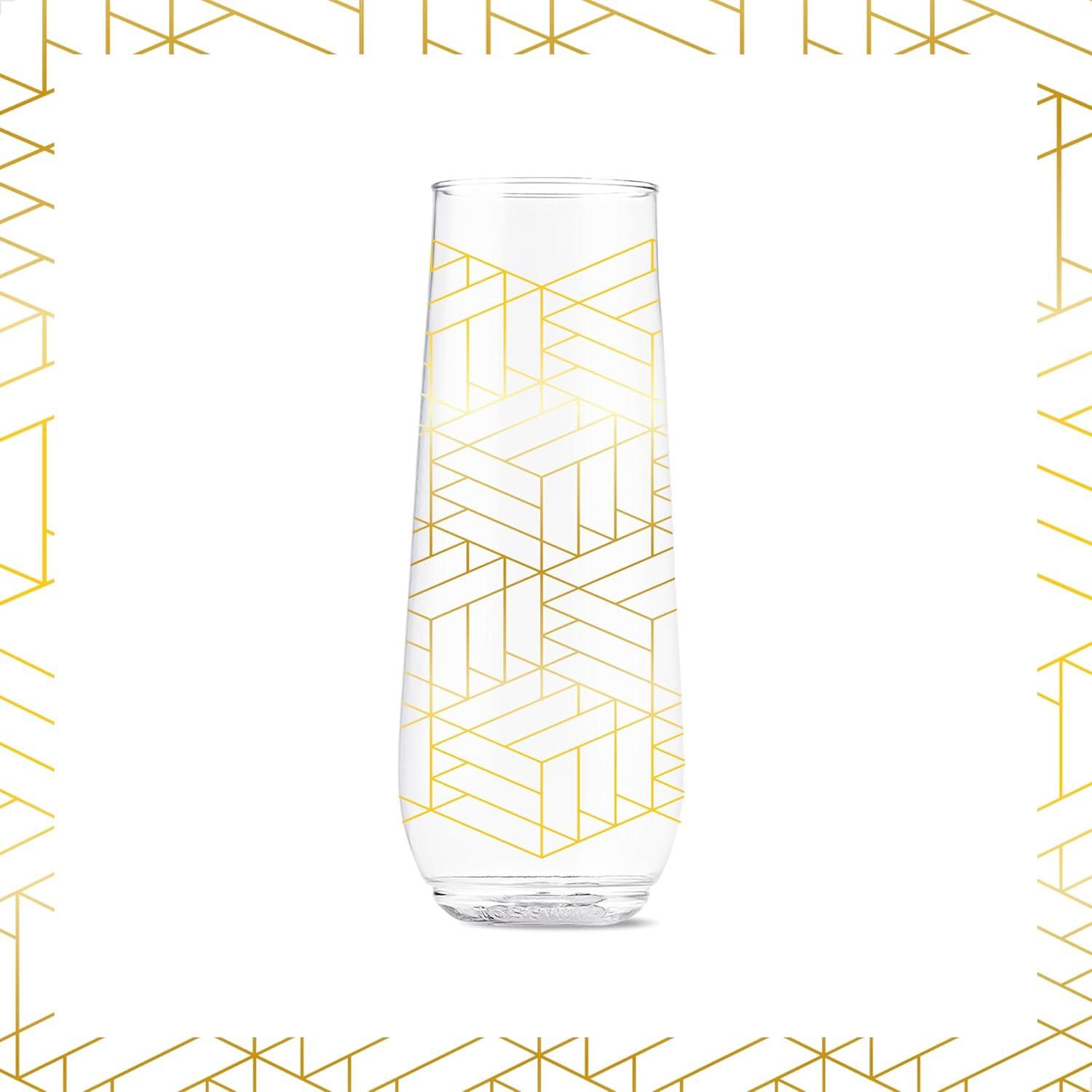 imageTOSSWARE POP 9oz Flute Linear Gold Series SET OF 6 Premium Quality Recyclable Unbreakable ampamp Crystal Clear Plastic Printed Champagne GlassesLinear Gold