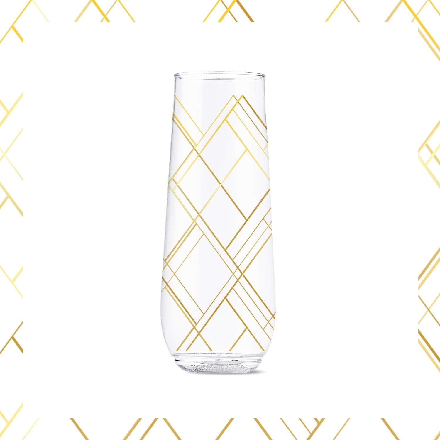 imageTOSSWARE POP 9oz Flute Linear Gold Series SET OF 6 Premium Quality Recyclable Unbreakable ampamp Crystal Clear Plastic Printed Champagne GlassesLinear Gold