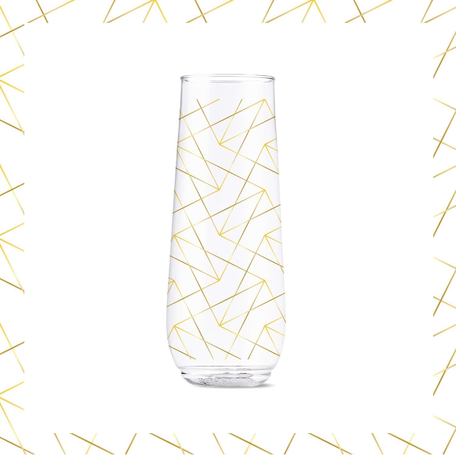 imageTOSSWARE POP 9oz Flute Linear Gold Series SET OF 6 Premium Quality Recyclable Unbreakable ampamp Crystal Clear Plastic Printed Champagne GlassesLinear Gold