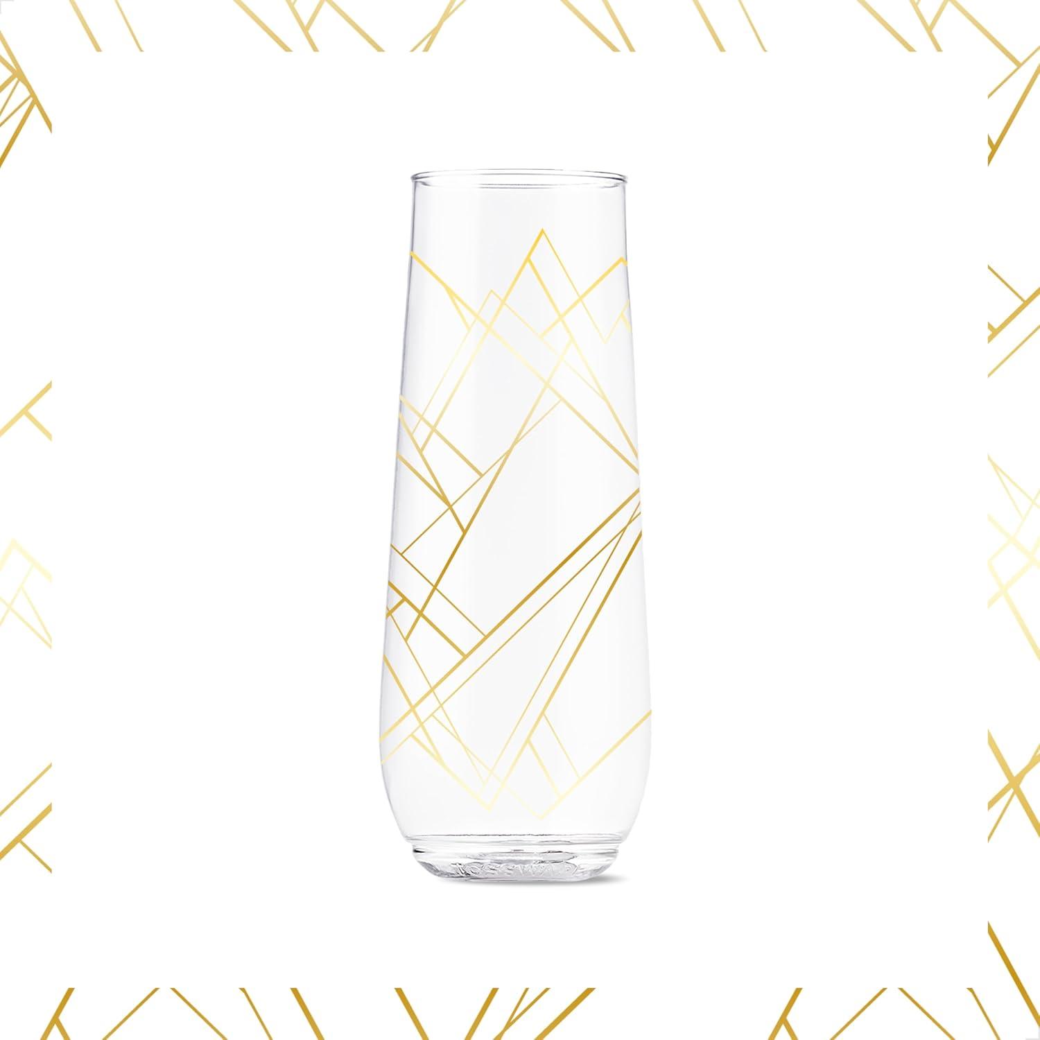 imageTOSSWARE POP 9oz Flute Linear Gold Series SET OF 6 Premium Quality Recyclable Unbreakable ampamp Crystal Clear Plastic Printed Champagne GlassesLinear Gold