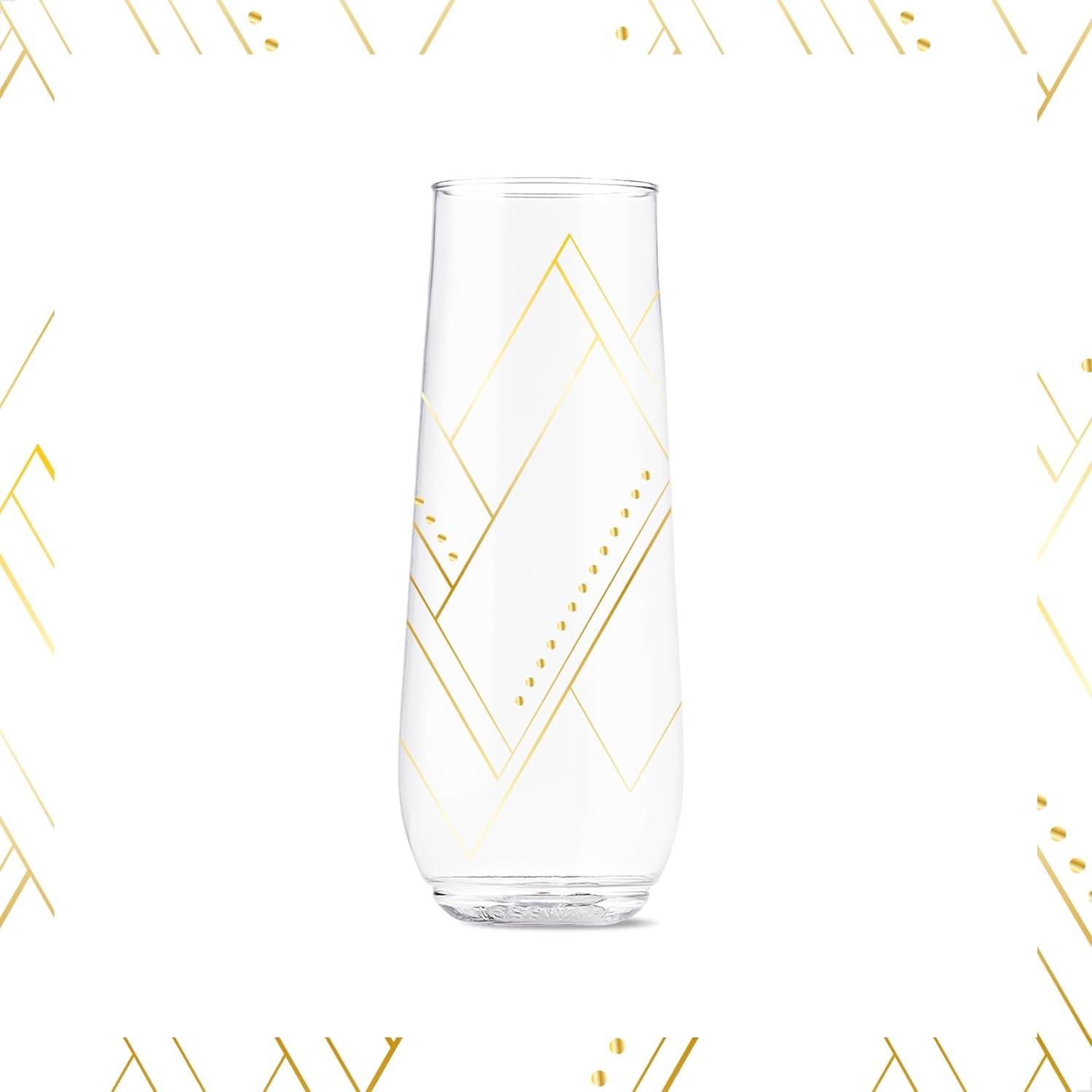 imageTOSSWARE POP 9oz Flute Linear Gold Series SET OF 6 Premium Quality Recyclable Unbreakable ampamp Crystal Clear Plastic Printed Champagne GlassesLinear Gold