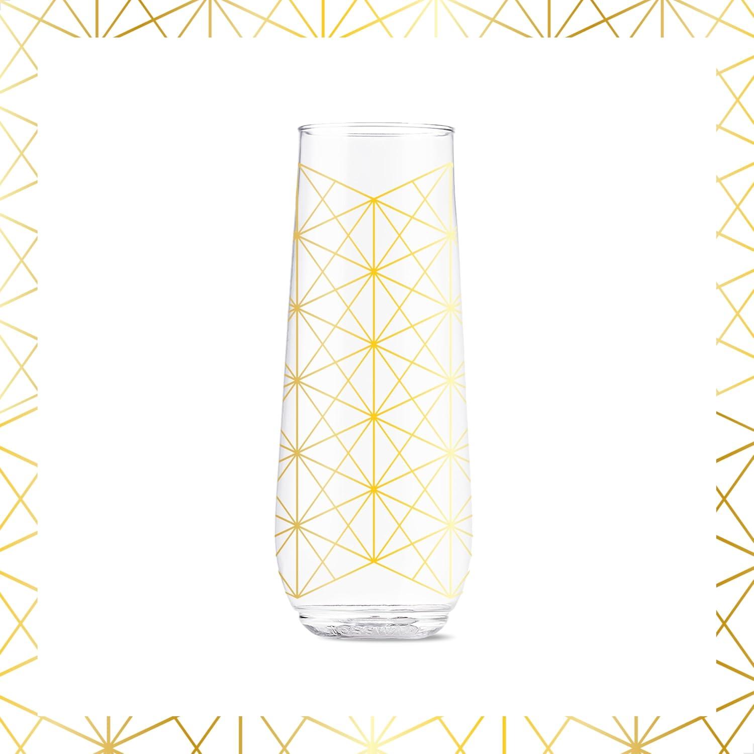 imageTOSSWARE POP 9oz Flute Linear Gold Series SET OF 6 Premium Quality Recyclable Unbreakable ampamp Crystal Clear Plastic Printed Champagne GlassesLinear Gold
