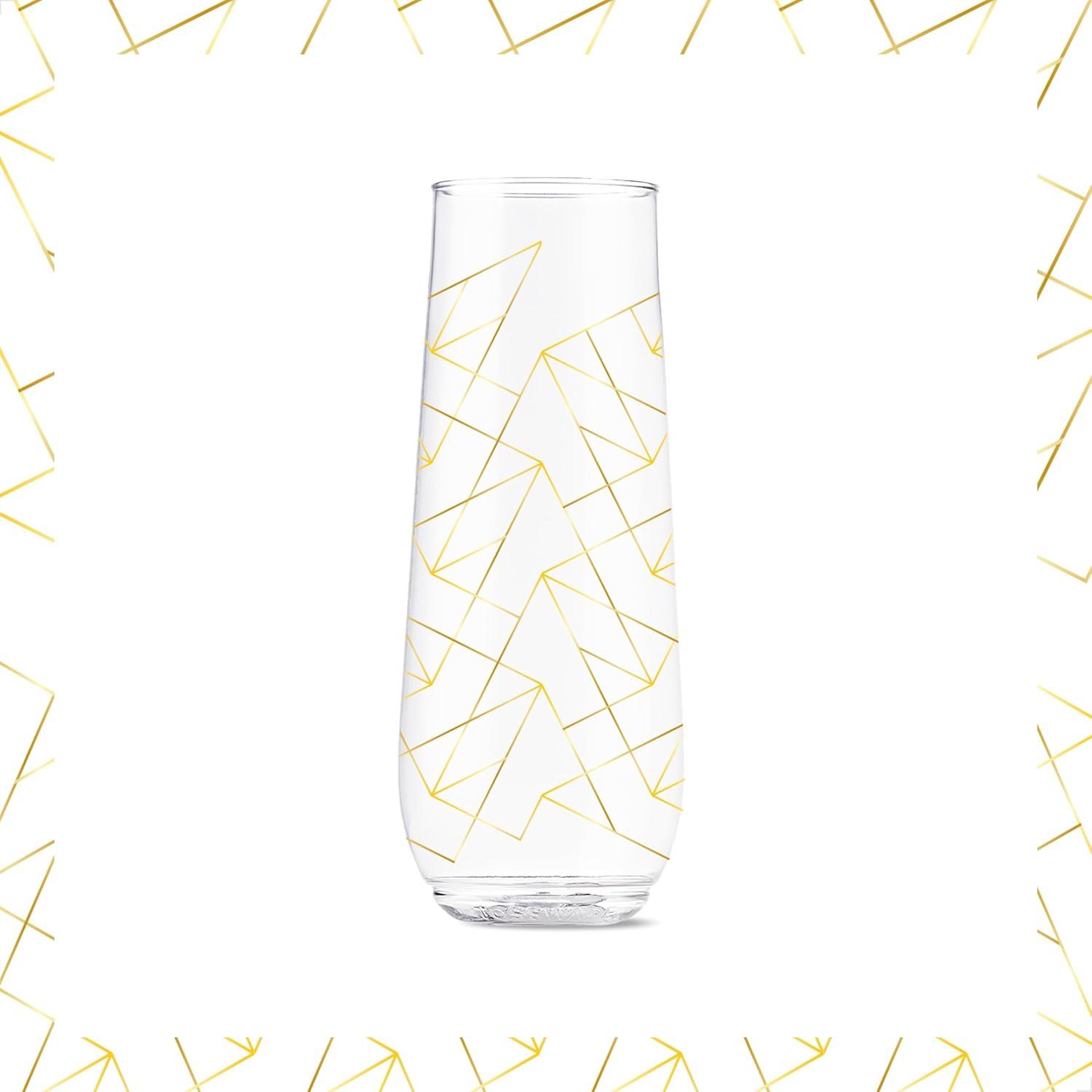 imageTOSSWARE POP 9oz Flute Linear Gold Series SET OF 6 Premium Quality Recyclable Unbreakable ampamp Crystal Clear Plastic Printed Champagne GlassesLinear Gold