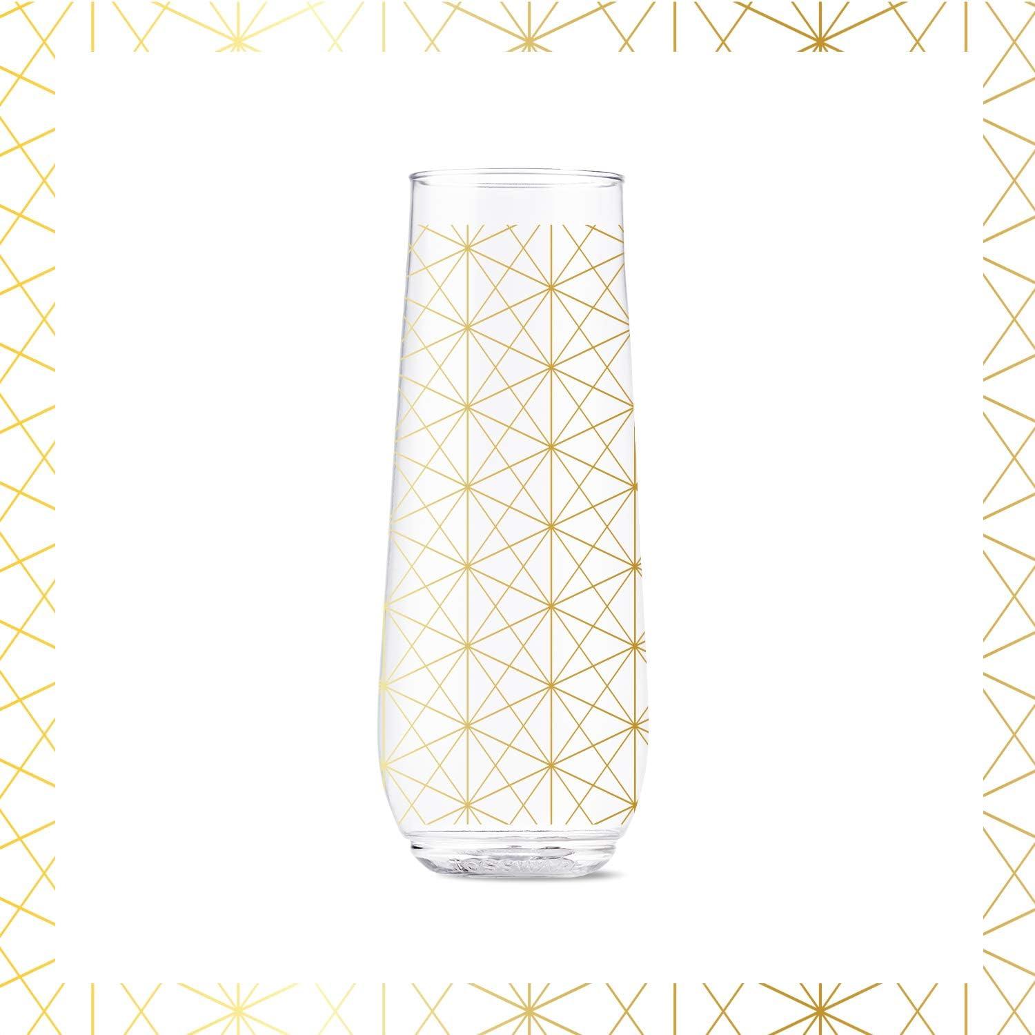 imageTOSSWARE POP 9oz Flute Linear Gold Series SET OF 6 Premium Quality Recyclable Unbreakable ampamp Crystal Clear Plastic Printed Champagne GlassesLinear Gold