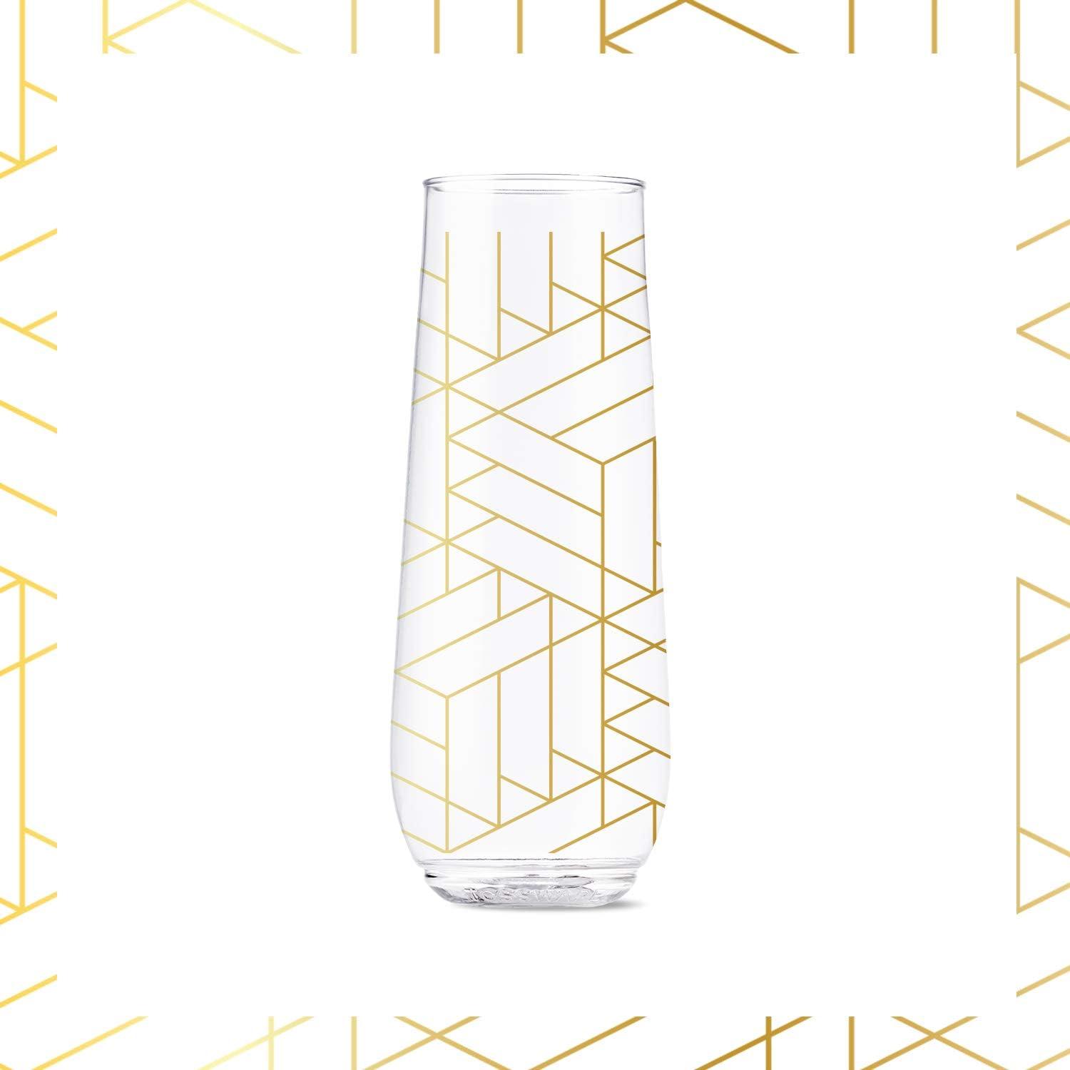 imageTOSSWARE POP 9oz Flute Linear Gold Series SET OF 6 Premium Quality Recyclable Unbreakable ampamp Crystal Clear Plastic Printed Champagne GlassesLinear Gold