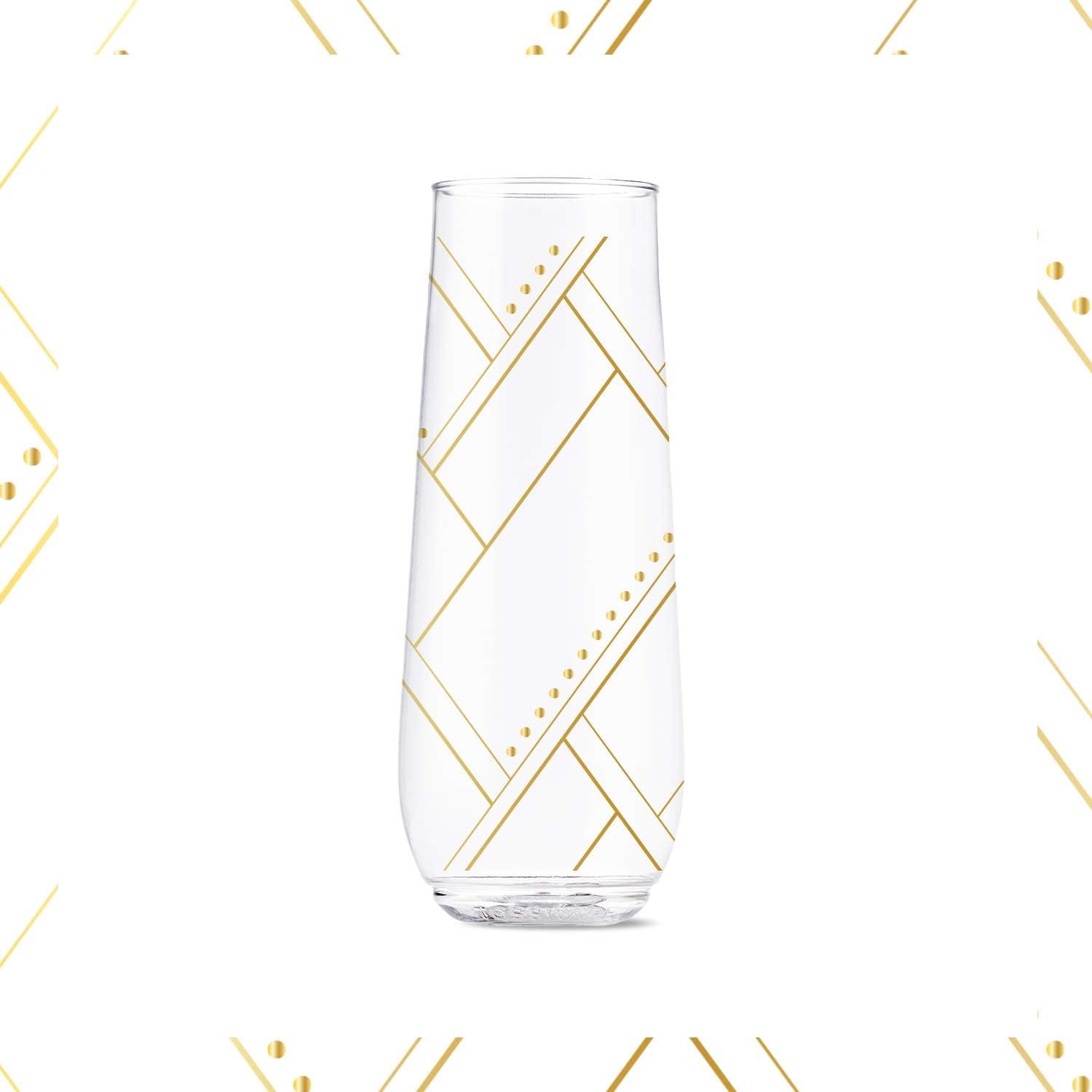 imageTOSSWARE POP 9oz Flute Linear Gold Series SET OF 6 Premium Quality Recyclable Unbreakable ampamp Crystal Clear Plastic Printed Champagne GlassesLinear Gold