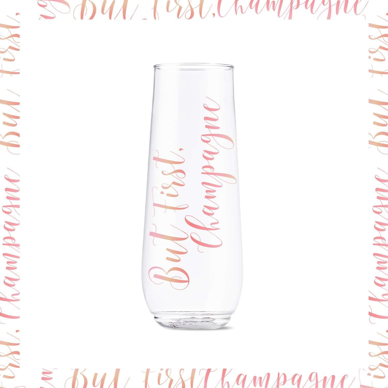imageTOSSWARE POP 9oz Flute Linear Gold Series SET OF 6 Premium Quality Recyclable Unbreakable ampamp Crystal Clear Plastic Printed Champagne GlassesPink Rose Toast