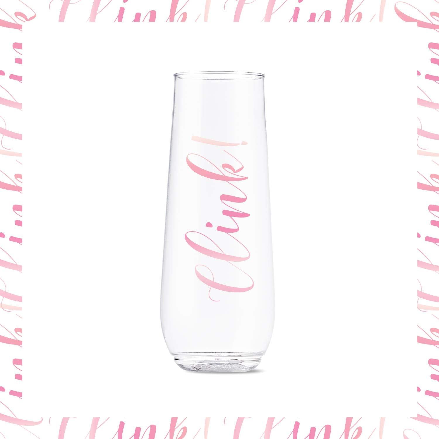 imageTOSSWARE POP 9oz Flute Linear Gold Series SET OF 6 Premium Quality Recyclable Unbreakable ampamp Crystal Clear Plastic Printed Champagne GlassesPink Rose Toast