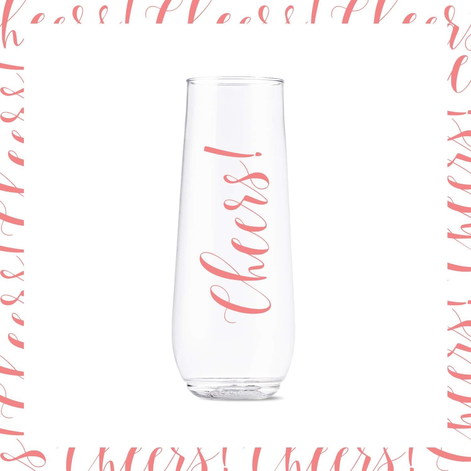 imageTOSSWARE POP 9oz Flute Linear Gold Series SET OF 6 Premium Quality Recyclable Unbreakable ampamp Crystal Clear Plastic Printed Champagne GlassesPink Rose Toast