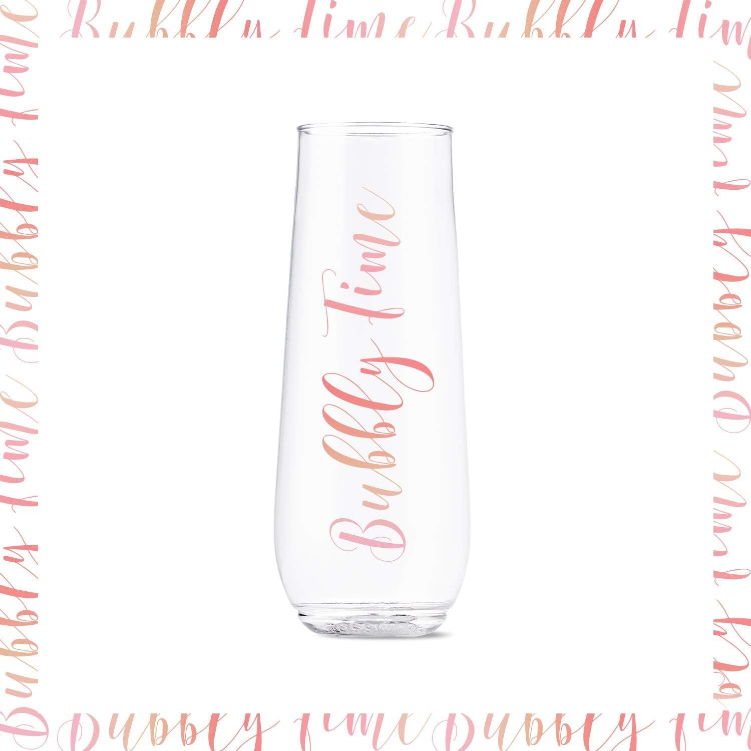 imageTOSSWARE POP 9oz Flute Linear Gold Series SET OF 6 Premium Quality Recyclable Unbreakable ampamp Crystal Clear Plastic Printed Champagne GlassesPink Rose Toast