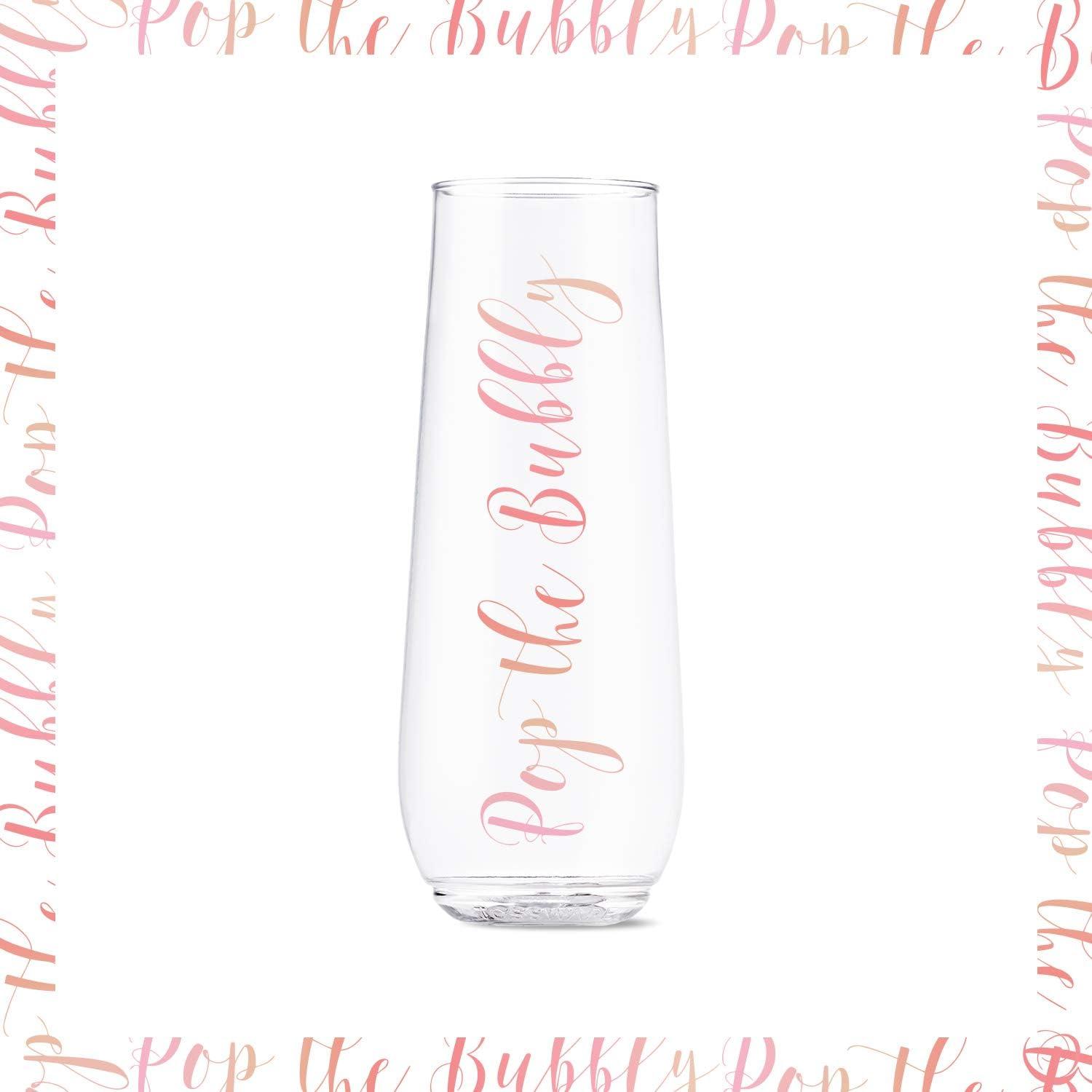 imageTOSSWARE POP 9oz Flute Linear Gold Series SET OF 6 Premium Quality Recyclable Unbreakable ampamp Crystal Clear Plastic Printed Champagne GlassesPink Rose Toast