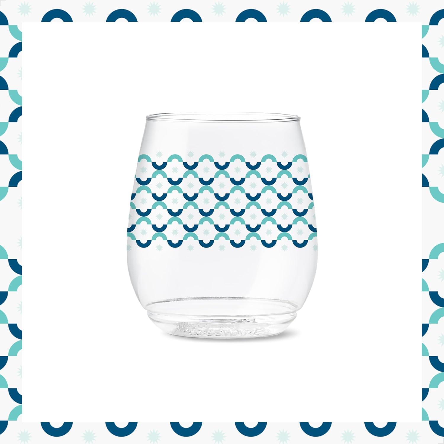 imageTOSSWARE POP 9oz Flute MidCentury Retro Series SET OF 6 Premium Quality Recyclable Unbreakable ampamp Crystal Clear Plastic Printed GlassesAbstract Christmas Pattern