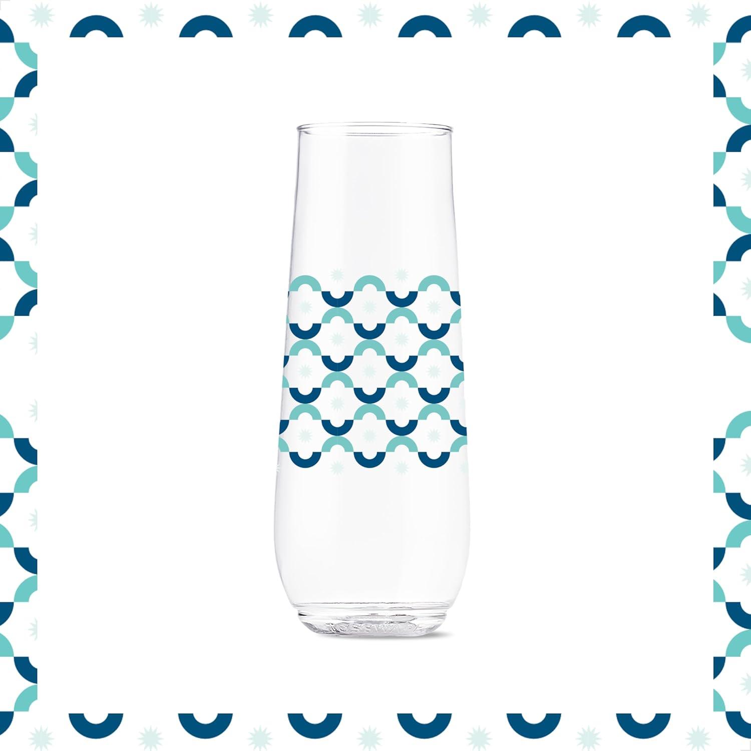 imageTOSSWARE POP 9oz Flute MidCentury Retro Series SET OF 6 Premium Quality Recyclable Unbreakable ampamp Crystal Clear Plastic Printed GlassesAbstract Christmas Pattern