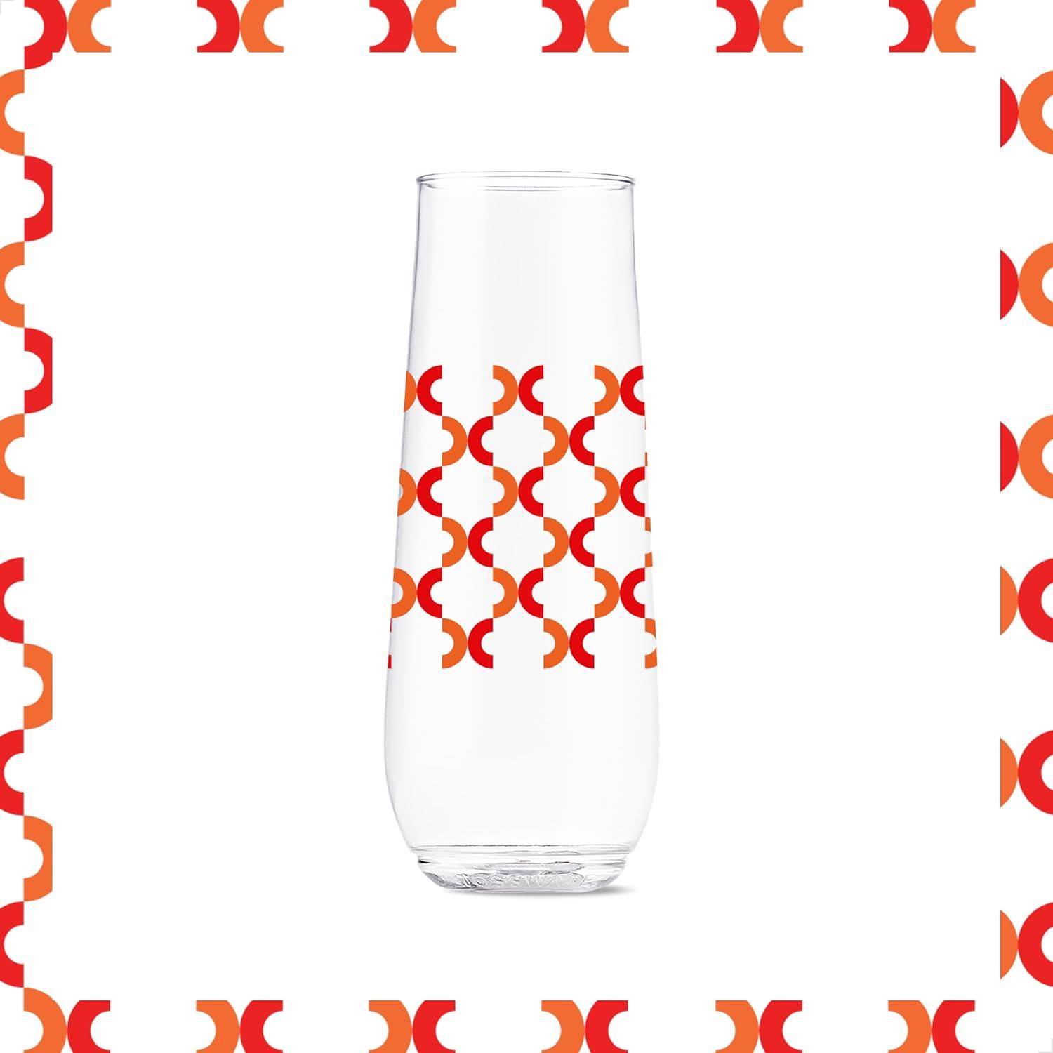 imageTOSSWARE POP 9oz Flute MidCentury Retro Series SET OF 6 Premium Quality Recyclable Unbreakable ampamp Crystal Clear Plastic Printed GlassesAbstract Christmas Pattern