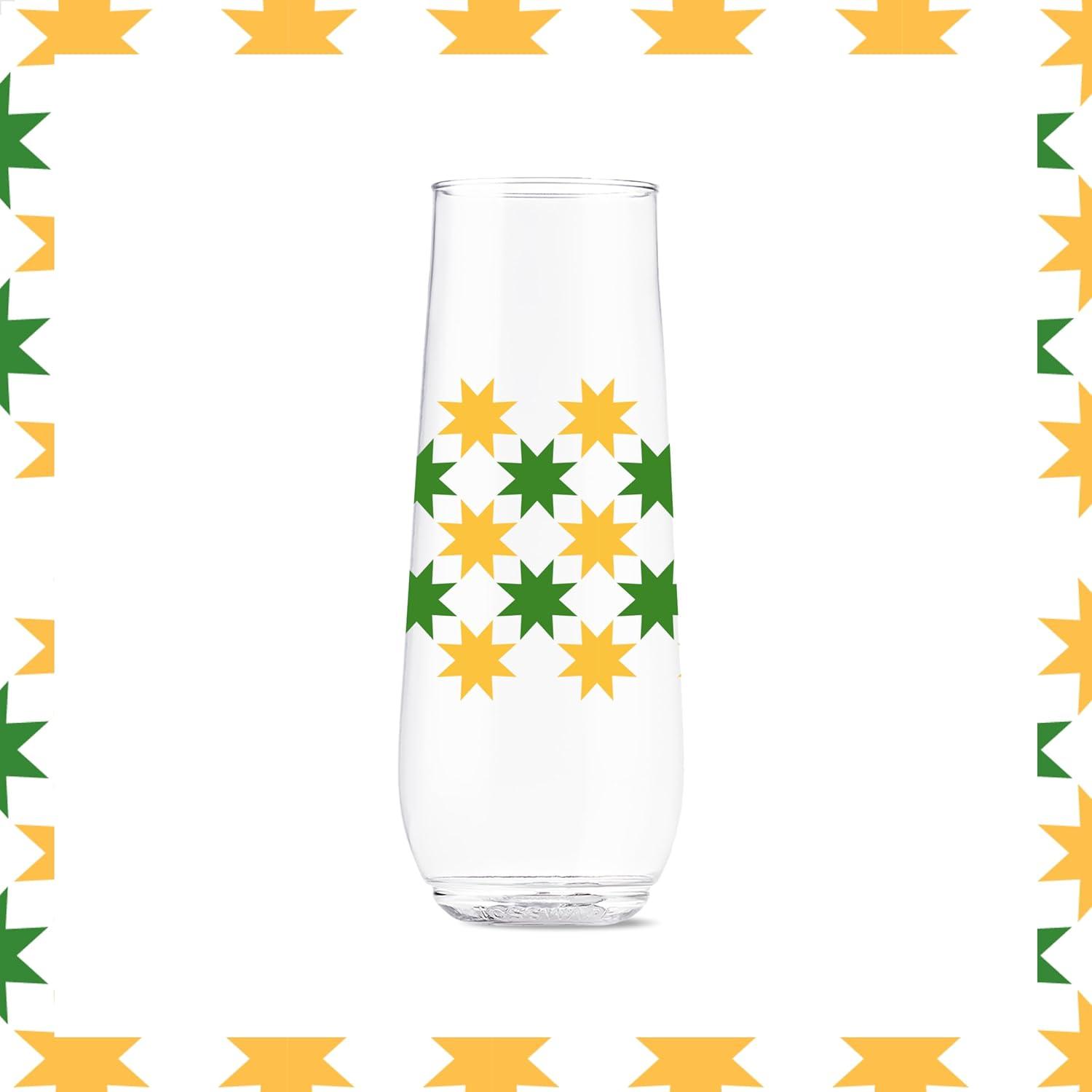 imageTOSSWARE POP 9oz Flute MidCentury Retro Series SET OF 6 Premium Quality Recyclable Unbreakable ampamp Crystal Clear Plastic Printed GlassesAbstract Christmas Pattern