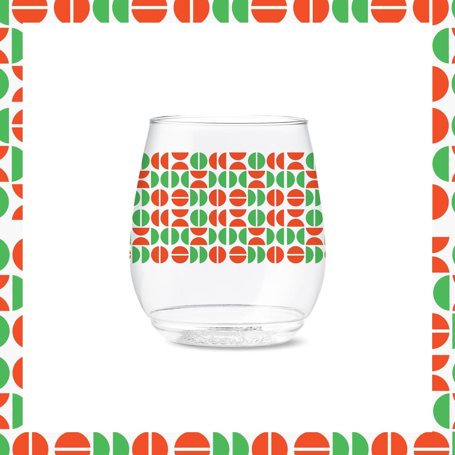 imageTOSSWARE POP 9oz Flute MidCentury Retro Series SET OF 6 Premium Quality Recyclable Unbreakable ampamp Crystal Clear Plastic Printed GlassesAbstract Christmas Pattern
