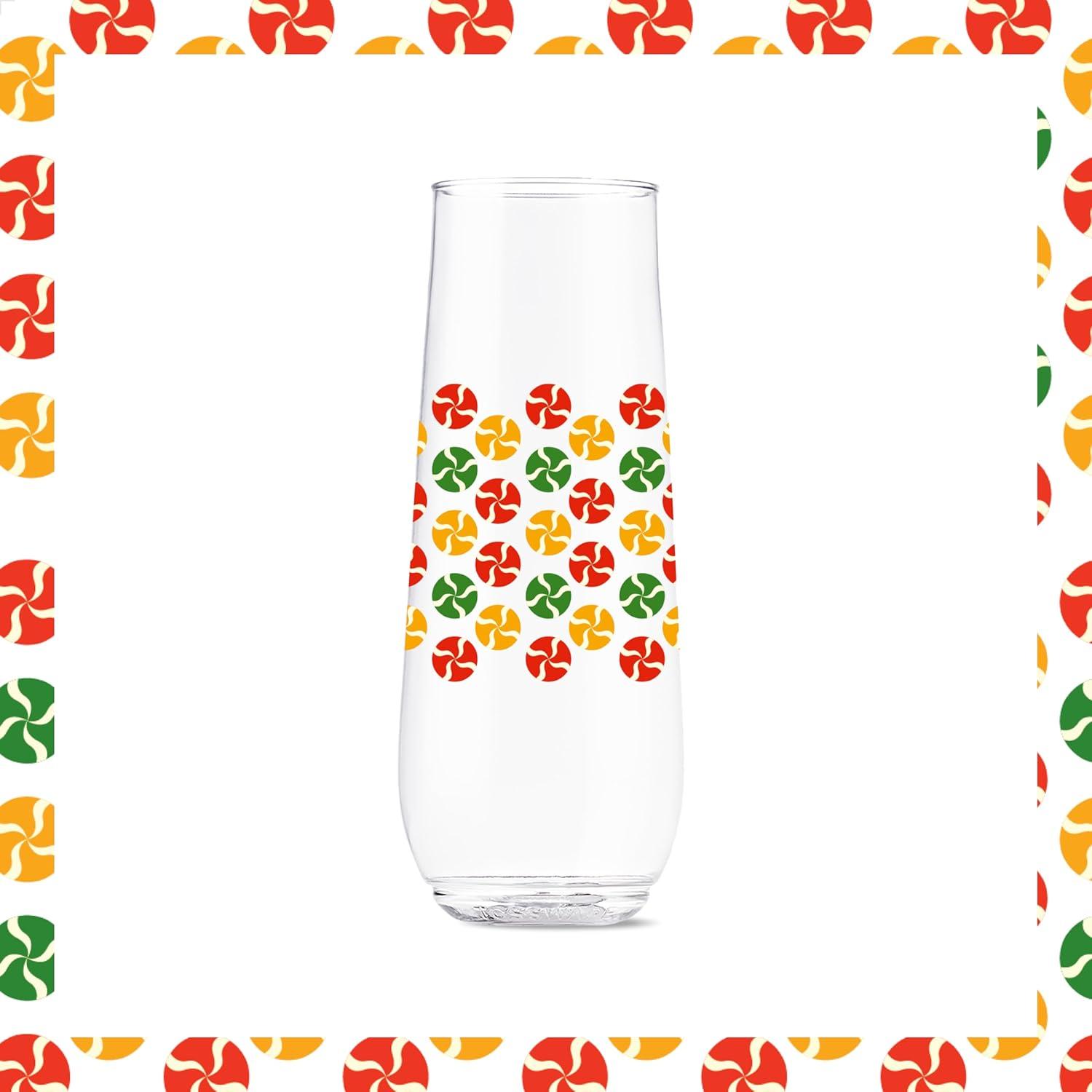 imageTOSSWARE POP 9oz Flute MidCentury Retro Series SET OF 6 Premium Quality Recyclable Unbreakable ampamp Crystal Clear Plastic Printed GlassesAbstract Christmas Pattern