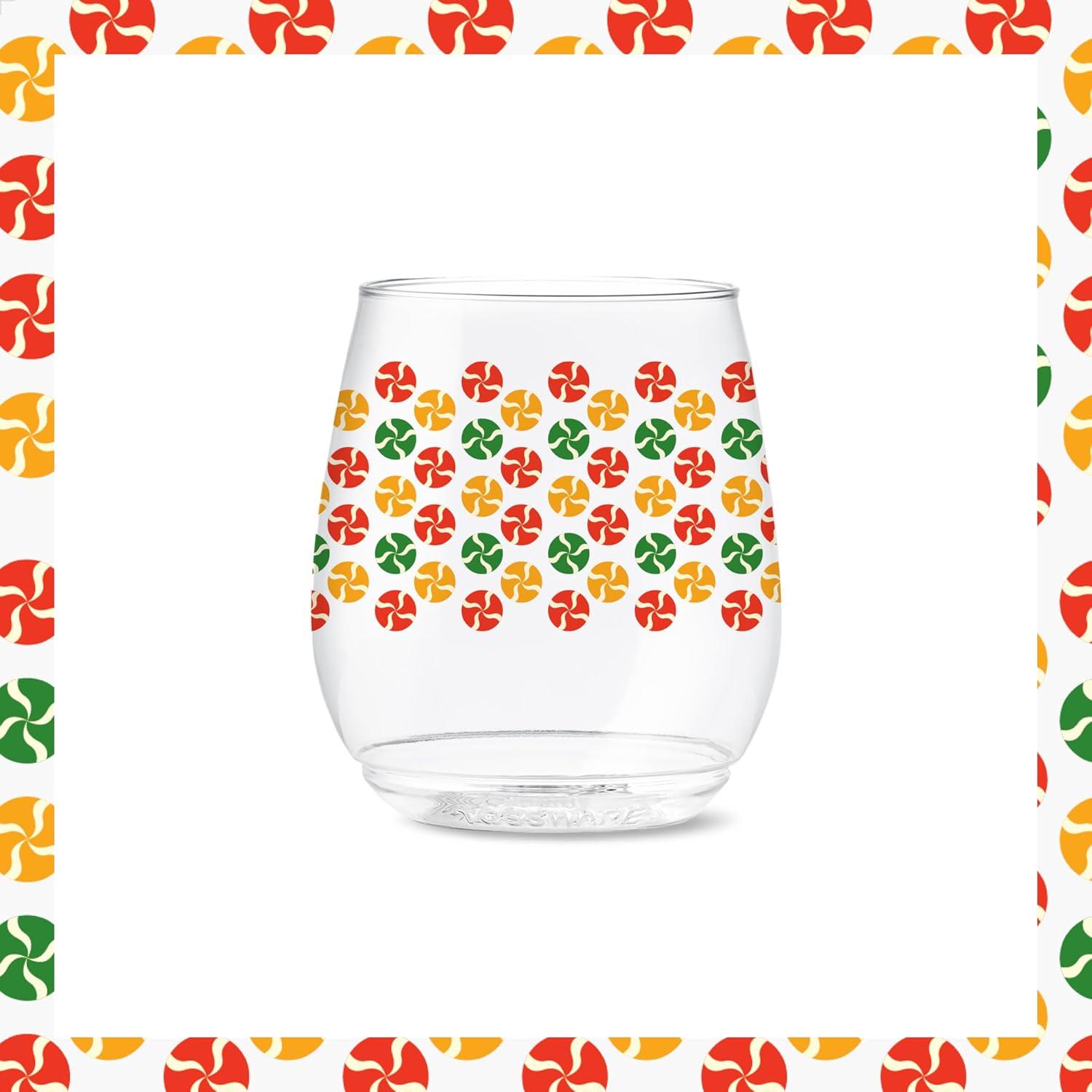 imageTOSSWARE POP 9oz Flute MidCentury Retro Series SET OF 6 Premium Quality Recyclable Unbreakable ampamp Crystal Clear Plastic Printed GlassesAbstract Christmas Pattern