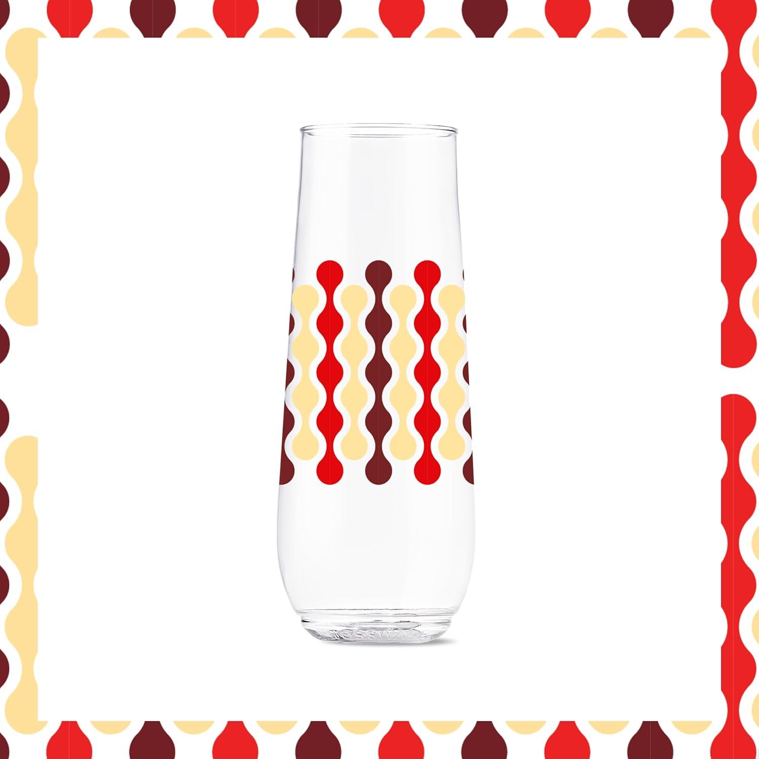imageTOSSWARE POP 9oz Flute MidCentury Retro Series SET OF 6 Premium Quality Recyclable Unbreakable ampamp Crystal Clear Plastic Printed GlassesAbstract Christmas Pattern