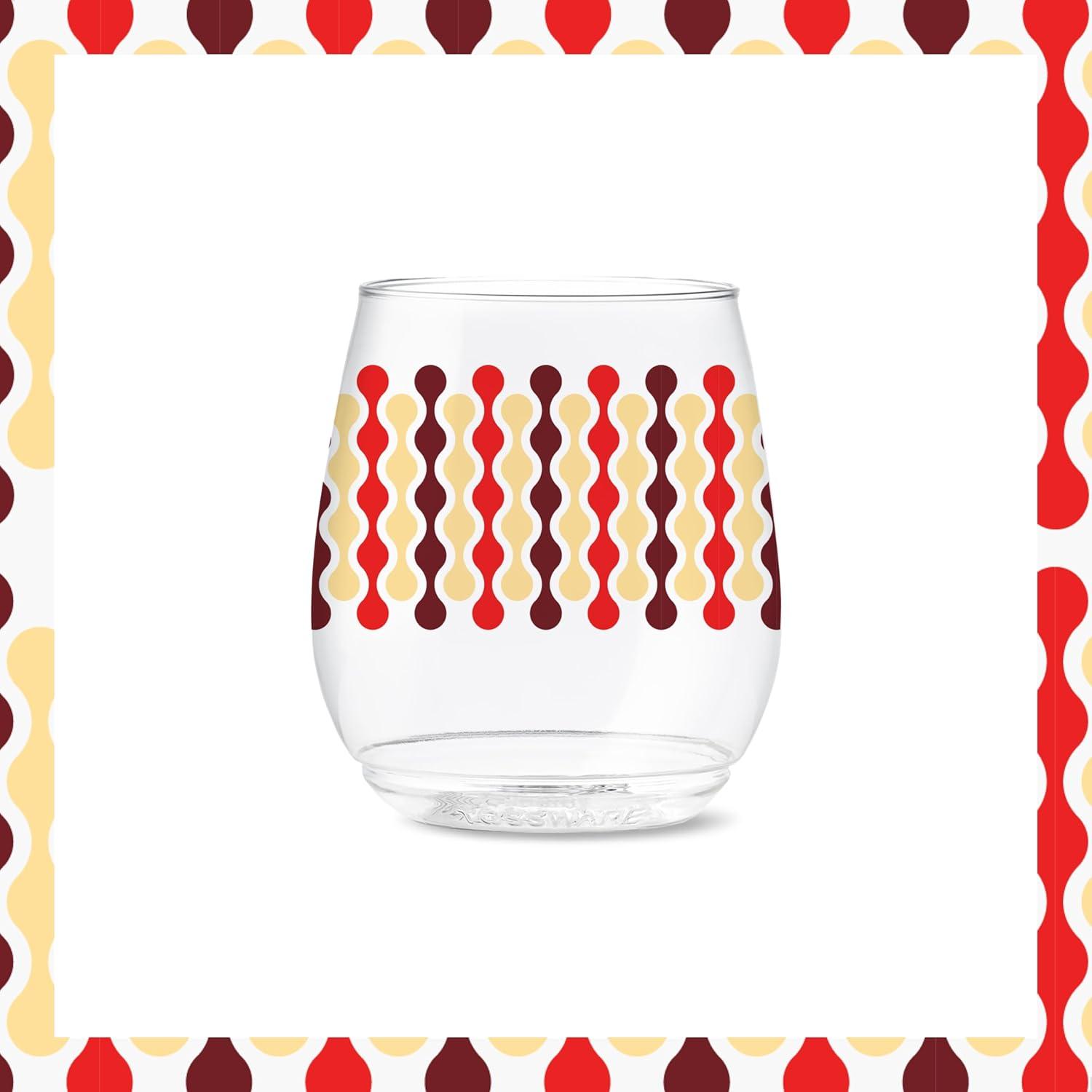 imageTOSSWARE POP 9oz Flute MidCentury Retro Series SET OF 6 Premium Quality Recyclable Unbreakable ampamp Crystal Clear Plastic Printed GlassesAbstract Christmas Pattern