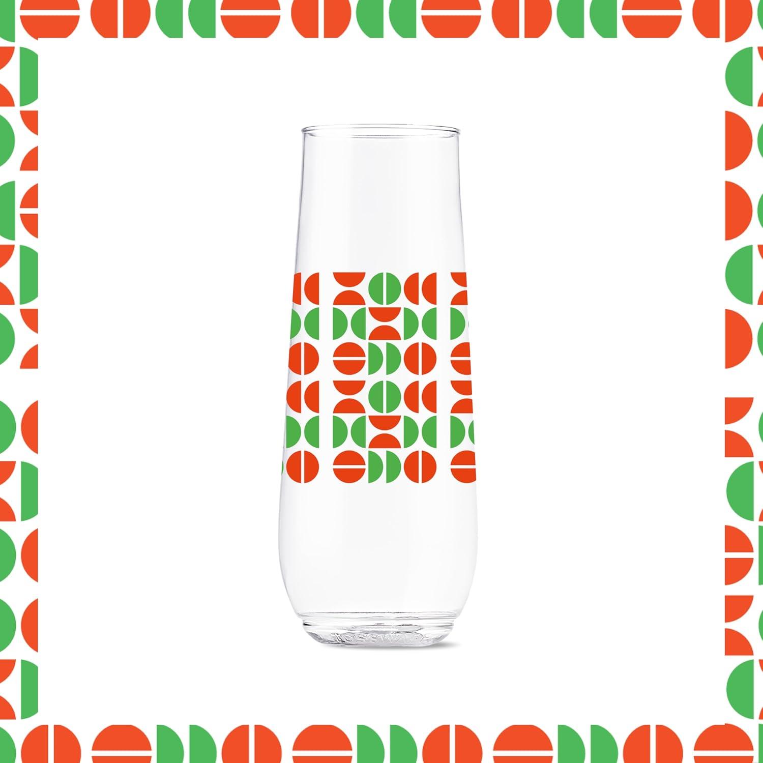 imageTOSSWARE POP 9oz Flute MidCentury Retro Series SET OF 6 Premium Quality Recyclable Unbreakable ampamp Crystal Clear Plastic Printed GlassesAbstract Christmas Pattern