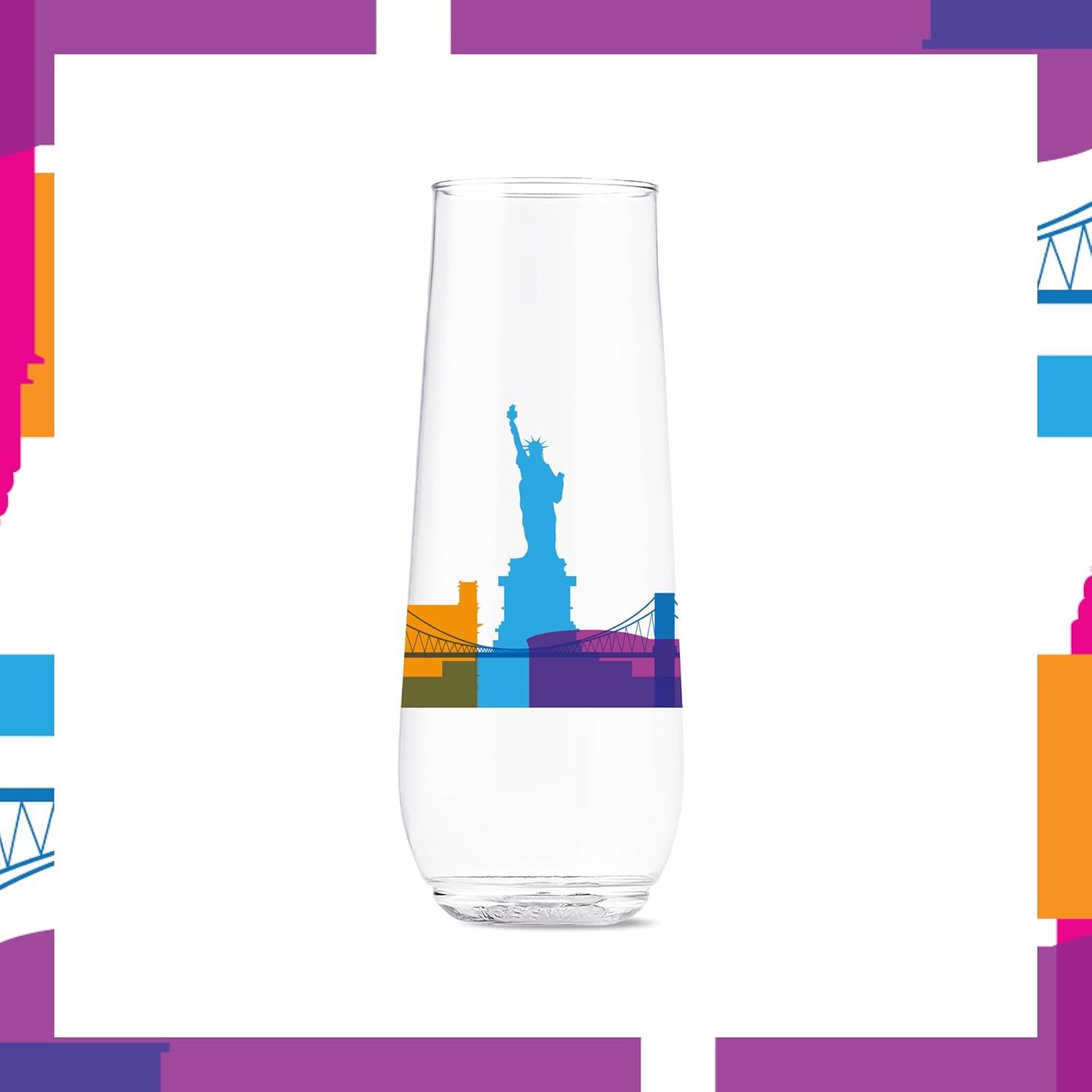 imageTOSSWARE POP 9oz Flute MidCentury Retro Series SET OF 6 Premium Quality Recyclable Unbreakable ampamp Crystal Clear Plastic Printed GlassesAmerican Skylines