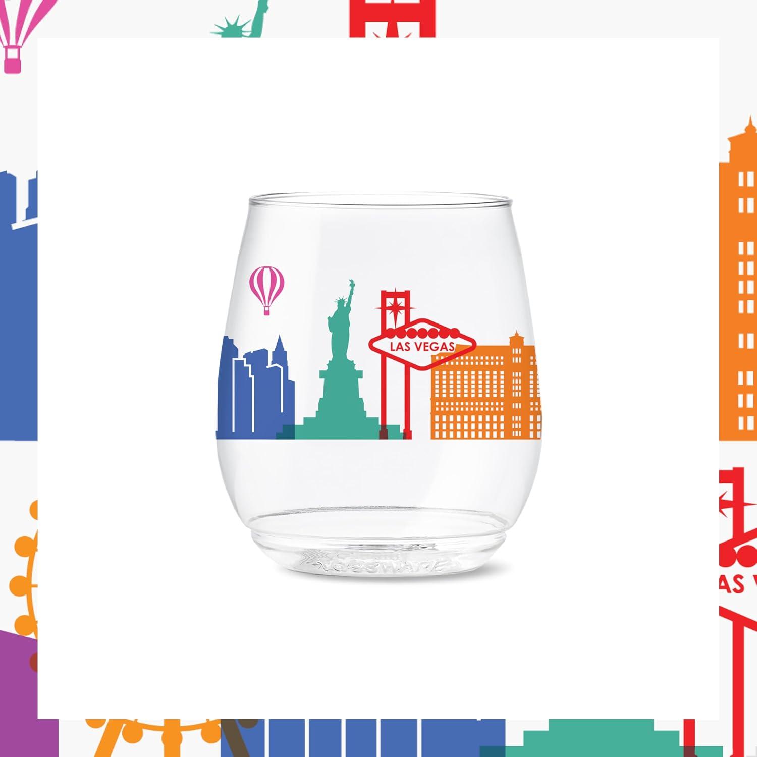 imageTOSSWARE POP 9oz Flute MidCentury Retro Series SET OF 6 Premium Quality Recyclable Unbreakable ampamp Crystal Clear Plastic Printed GlassesAmerican Skylines
