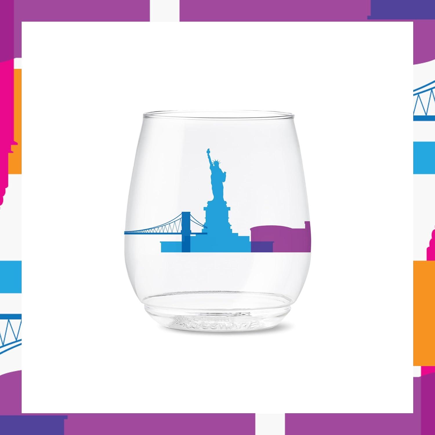 imageTOSSWARE POP 9oz Flute MidCentury Retro Series SET OF 6 Premium Quality Recyclable Unbreakable ampamp Crystal Clear Plastic Printed GlassesAmerican Skylines