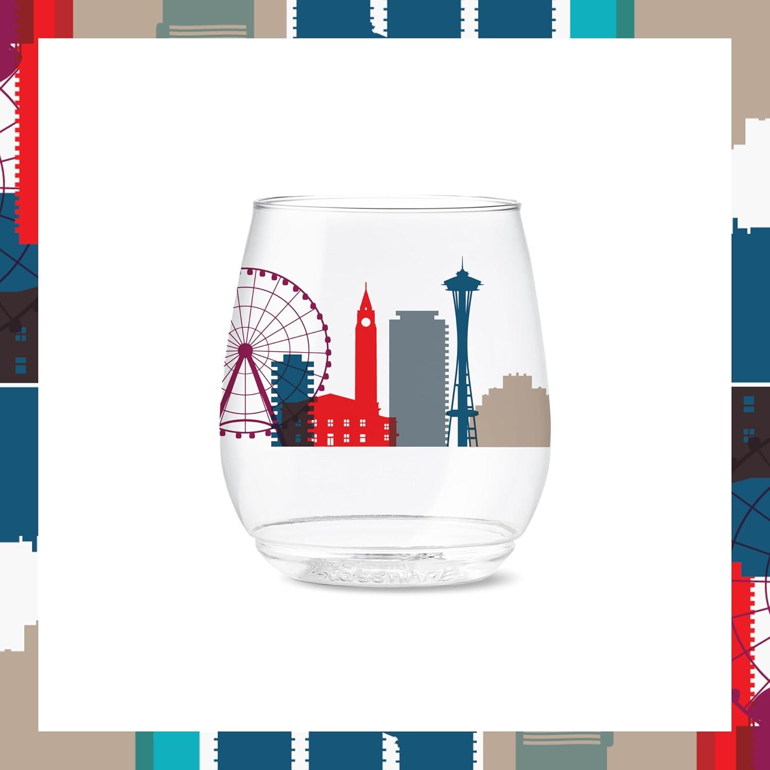 imageTOSSWARE POP 9oz Flute MidCentury Retro Series SET OF 6 Premium Quality Recyclable Unbreakable ampamp Crystal Clear Plastic Printed GlassesAmerican Skylines