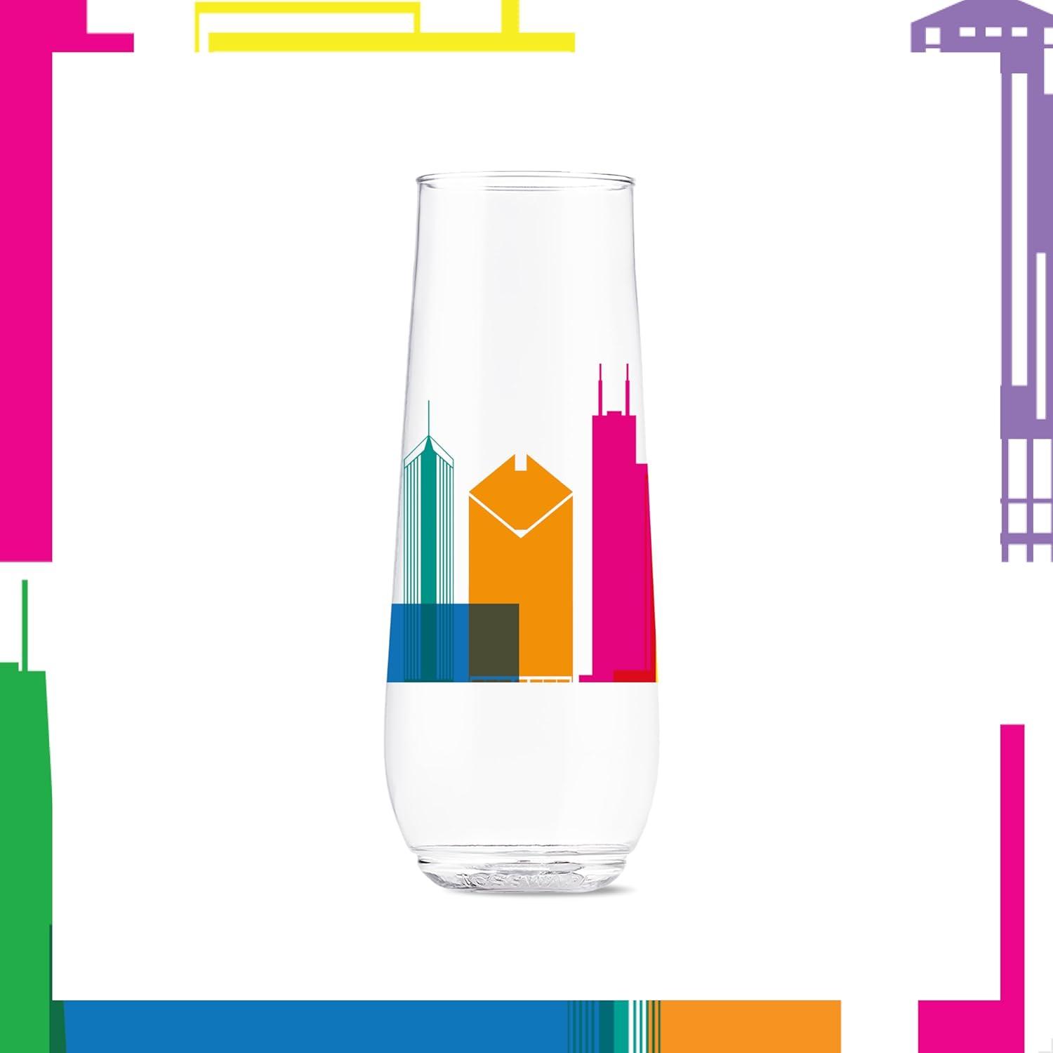 imageTOSSWARE POP 9oz Flute MidCentury Retro Series SET OF 6 Premium Quality Recyclable Unbreakable ampamp Crystal Clear Plastic Printed GlassesAmerican Skylines