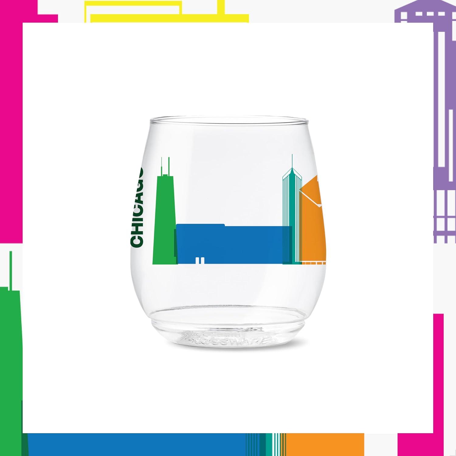 imageTOSSWARE POP 9oz Flute MidCentury Retro Series SET OF 6 Premium Quality Recyclable Unbreakable ampamp Crystal Clear Plastic Printed GlassesAmerican Skylines