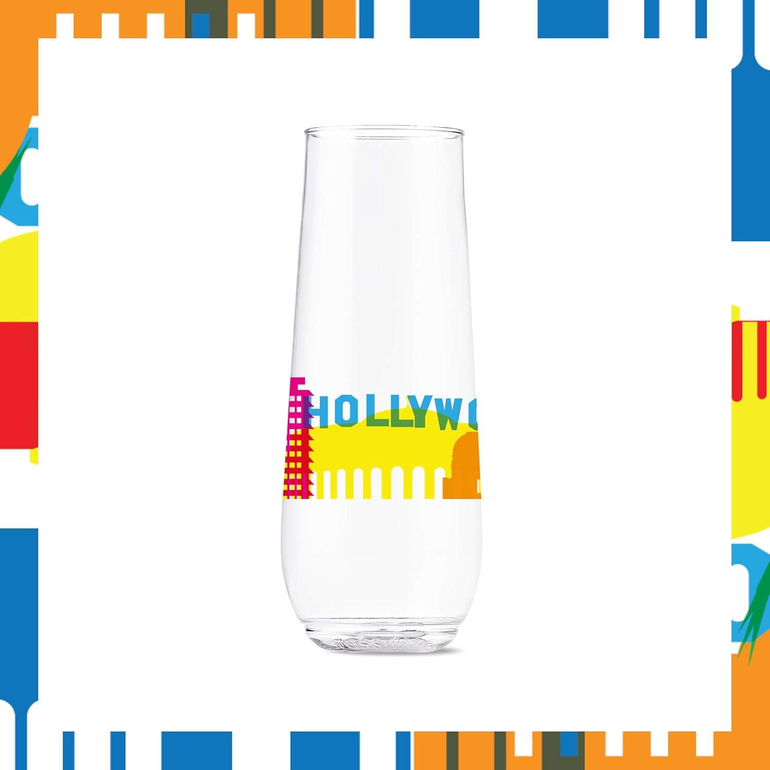 imageTOSSWARE POP 9oz Flute MidCentury Retro Series SET OF 6 Premium Quality Recyclable Unbreakable ampamp Crystal Clear Plastic Printed GlassesAmerican Skylines