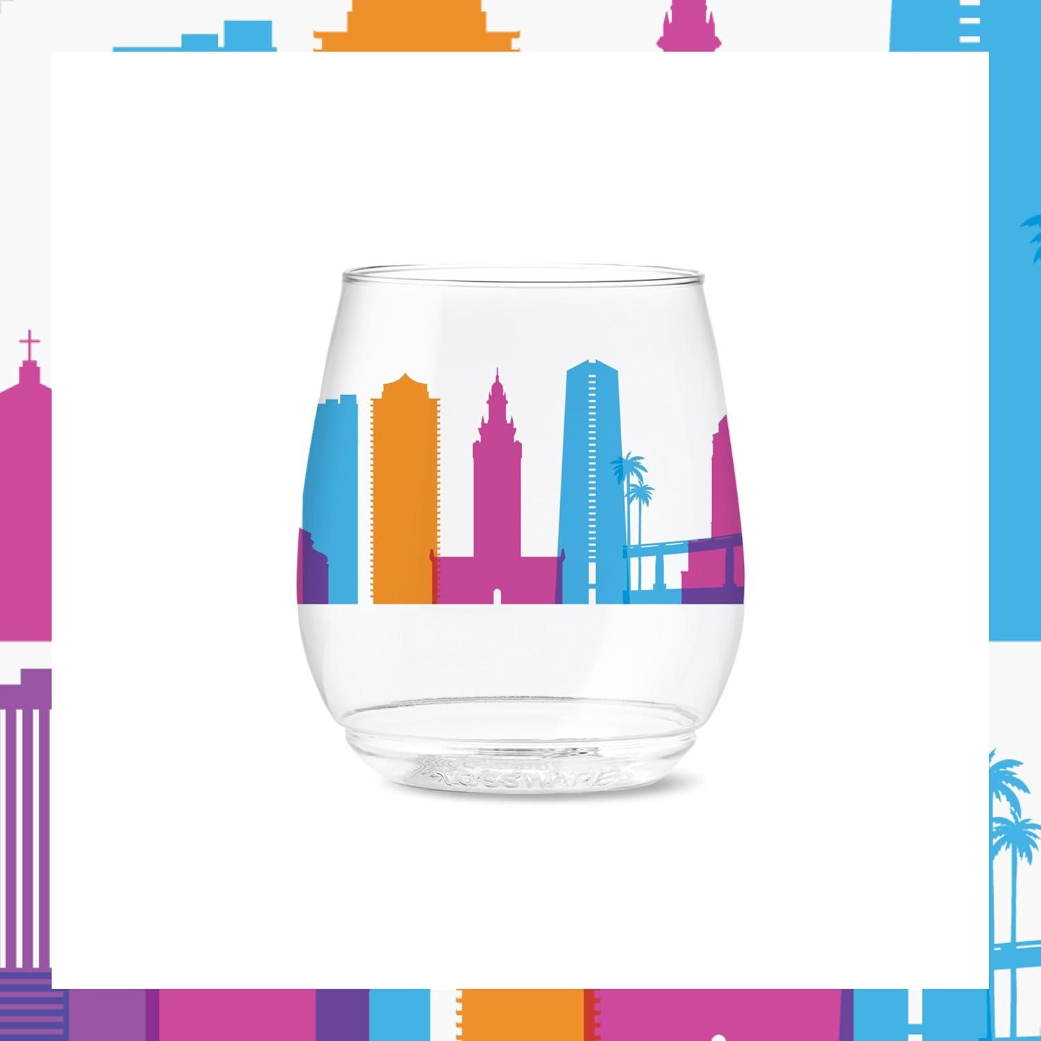 imageTOSSWARE POP 9oz Flute MidCentury Retro Series SET OF 6 Premium Quality Recyclable Unbreakable ampamp Crystal Clear Plastic Printed GlassesAmerican Skylines