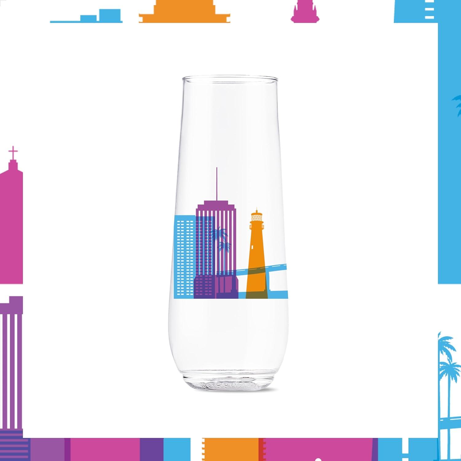 imageTOSSWARE POP 9oz Flute MidCentury Retro Series SET OF 6 Premium Quality Recyclable Unbreakable ampamp Crystal Clear Plastic Printed GlassesAmerican Skylines