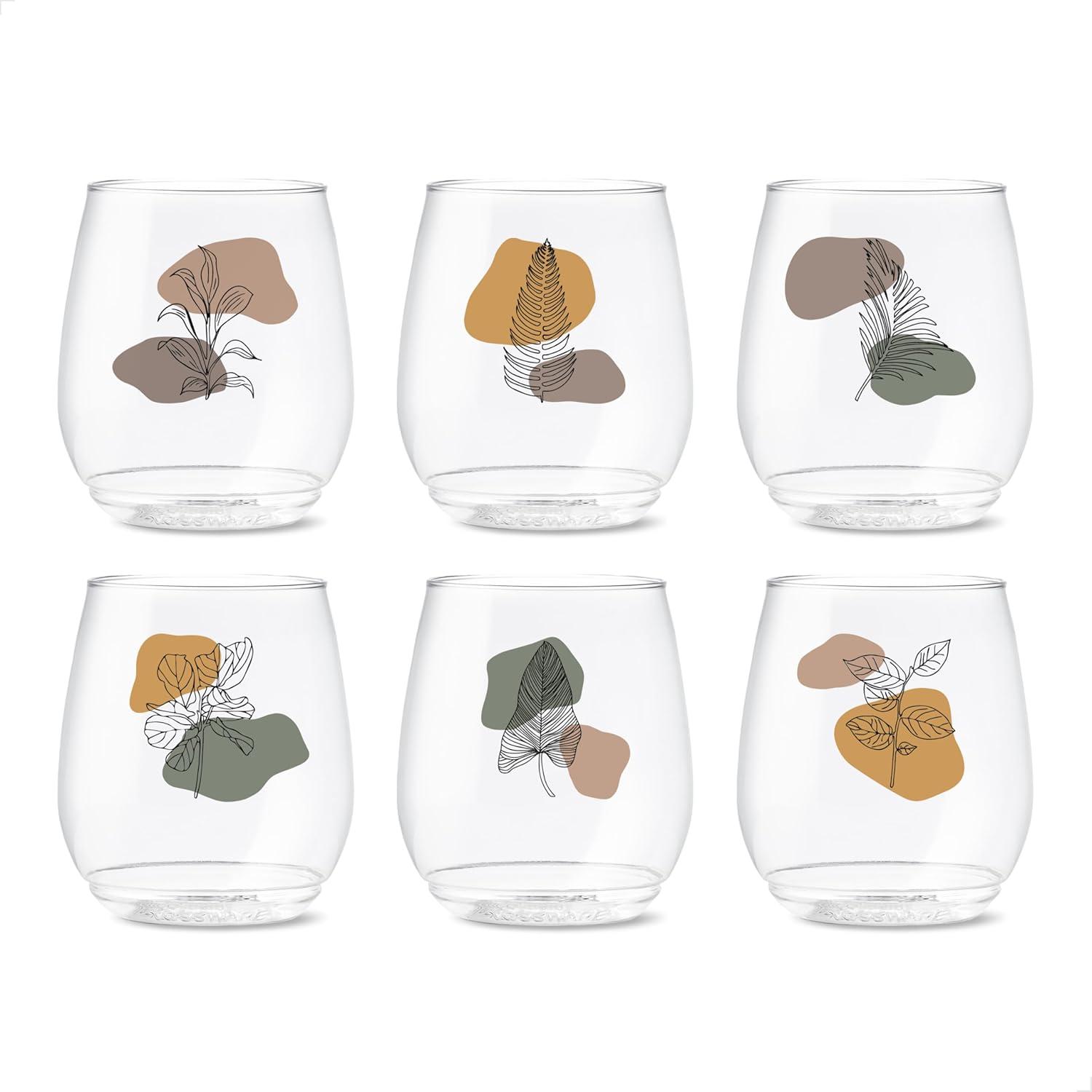 imageTOSSWARE POP 9oz Flute MidCentury Retro Series SET OF 6 Premium Quality Recyclable Unbreakable ampamp Crystal Clear Plastic Printed GlassesBotanical Linework