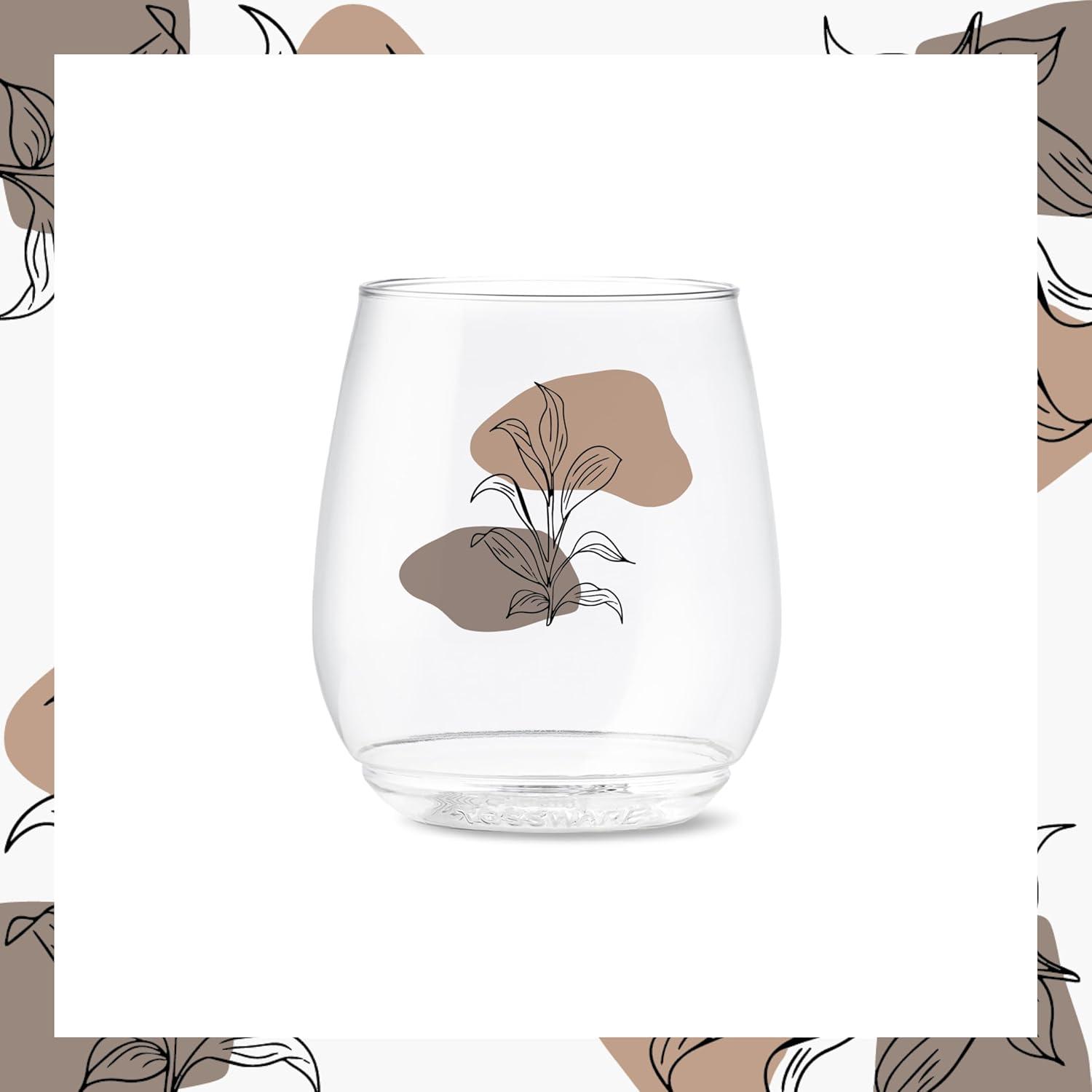 imageTOSSWARE POP 9oz Flute MidCentury Retro Series SET OF 6 Premium Quality Recyclable Unbreakable ampamp Crystal Clear Plastic Printed GlassesBotanical Linework