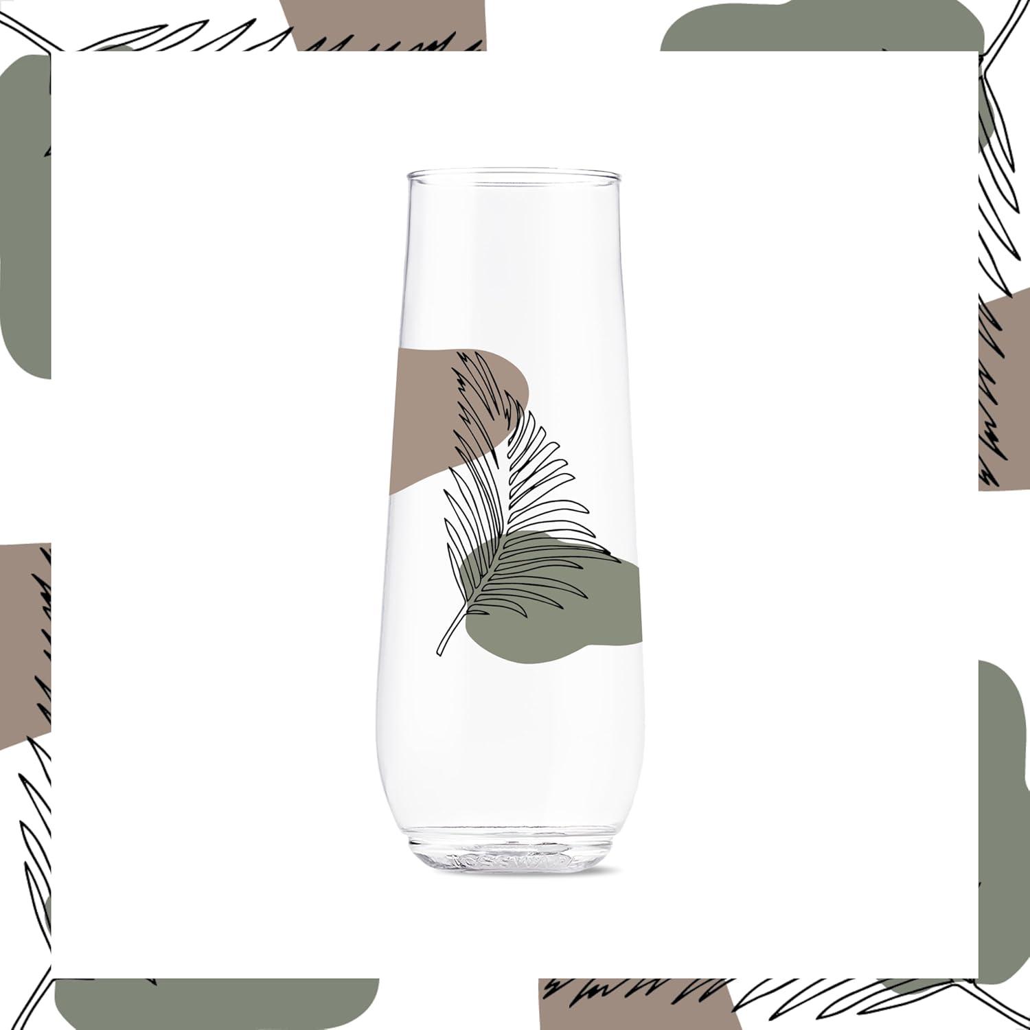 imageTOSSWARE POP 9oz Flute MidCentury Retro Series SET OF 6 Premium Quality Recyclable Unbreakable ampamp Crystal Clear Plastic Printed GlassesBotanical Linework