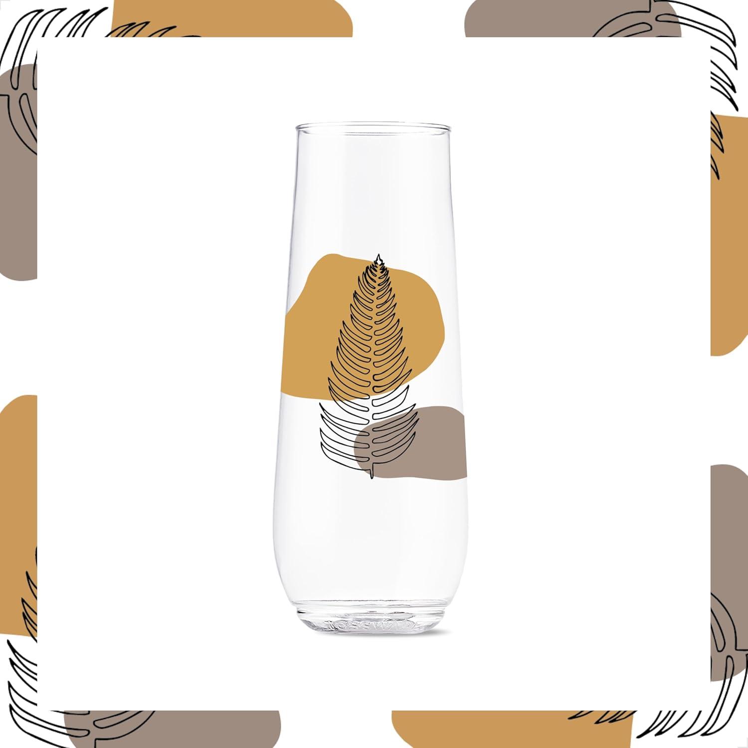imageTOSSWARE POP 9oz Flute MidCentury Retro Series SET OF 6 Premium Quality Recyclable Unbreakable ampamp Crystal Clear Plastic Printed GlassesBotanical Linework