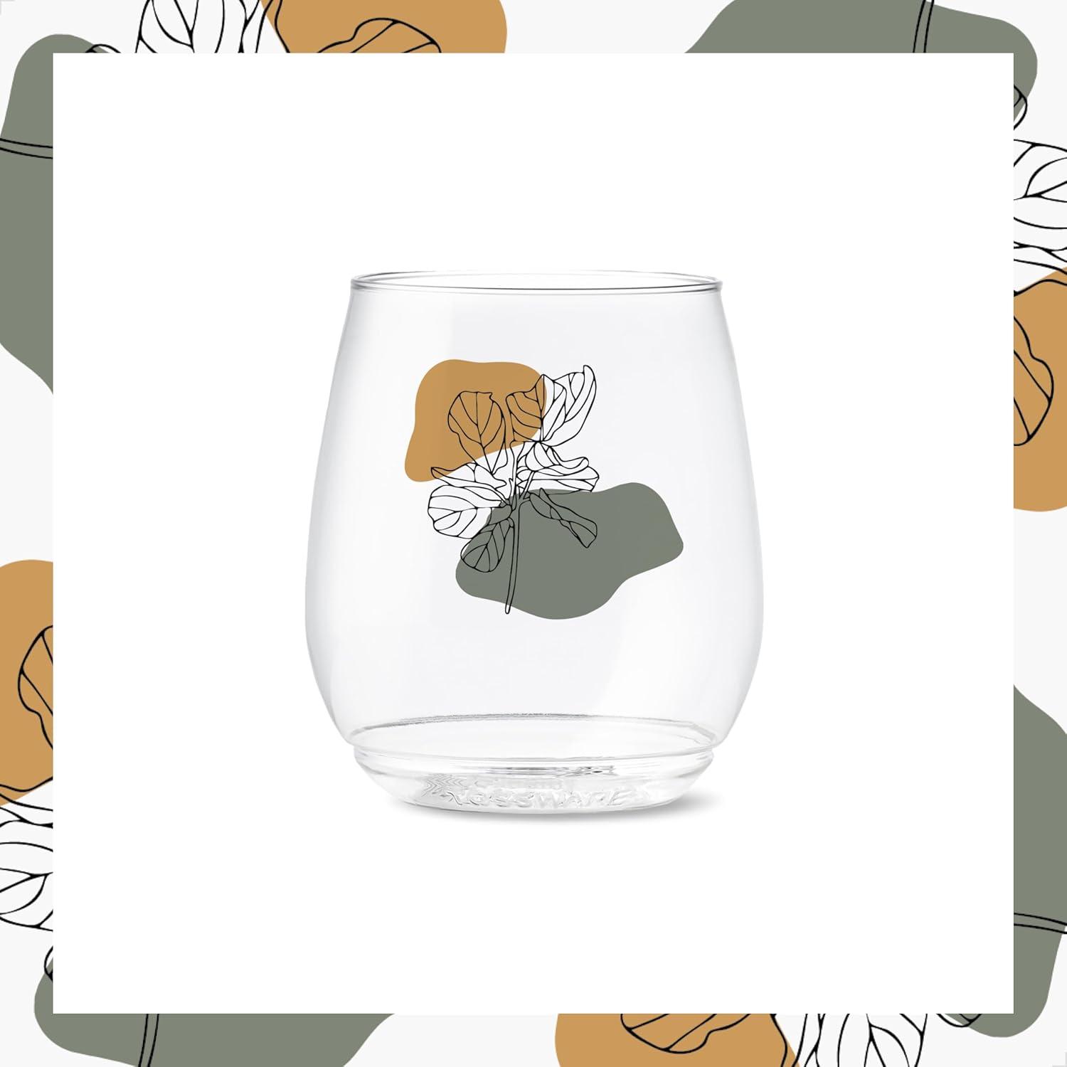 imageTOSSWARE POP 9oz Flute MidCentury Retro Series SET OF 6 Premium Quality Recyclable Unbreakable ampamp Crystal Clear Plastic Printed GlassesBotanical Linework