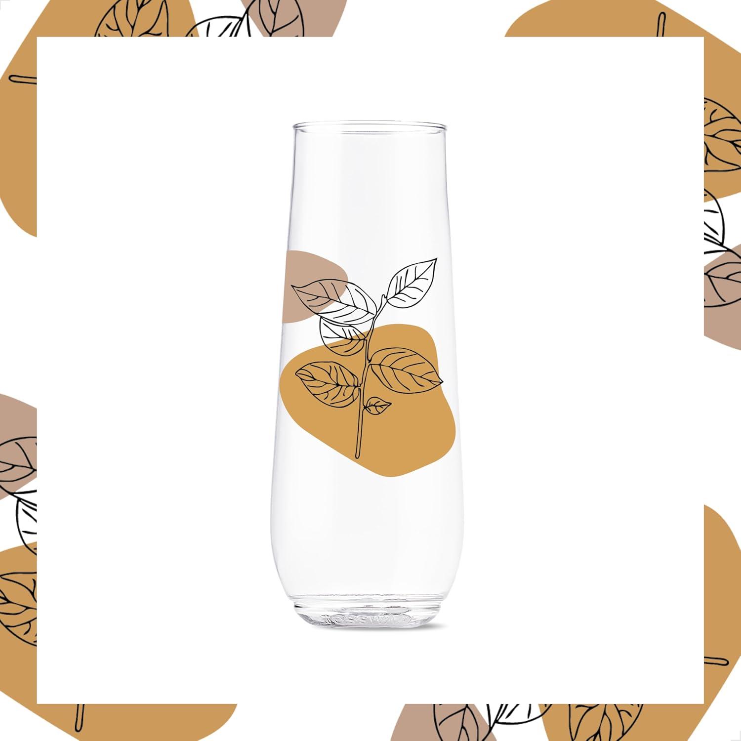 imageTOSSWARE POP 9oz Flute MidCentury Retro Series SET OF 6 Premium Quality Recyclable Unbreakable ampamp Crystal Clear Plastic Printed GlassesBotanical Linework