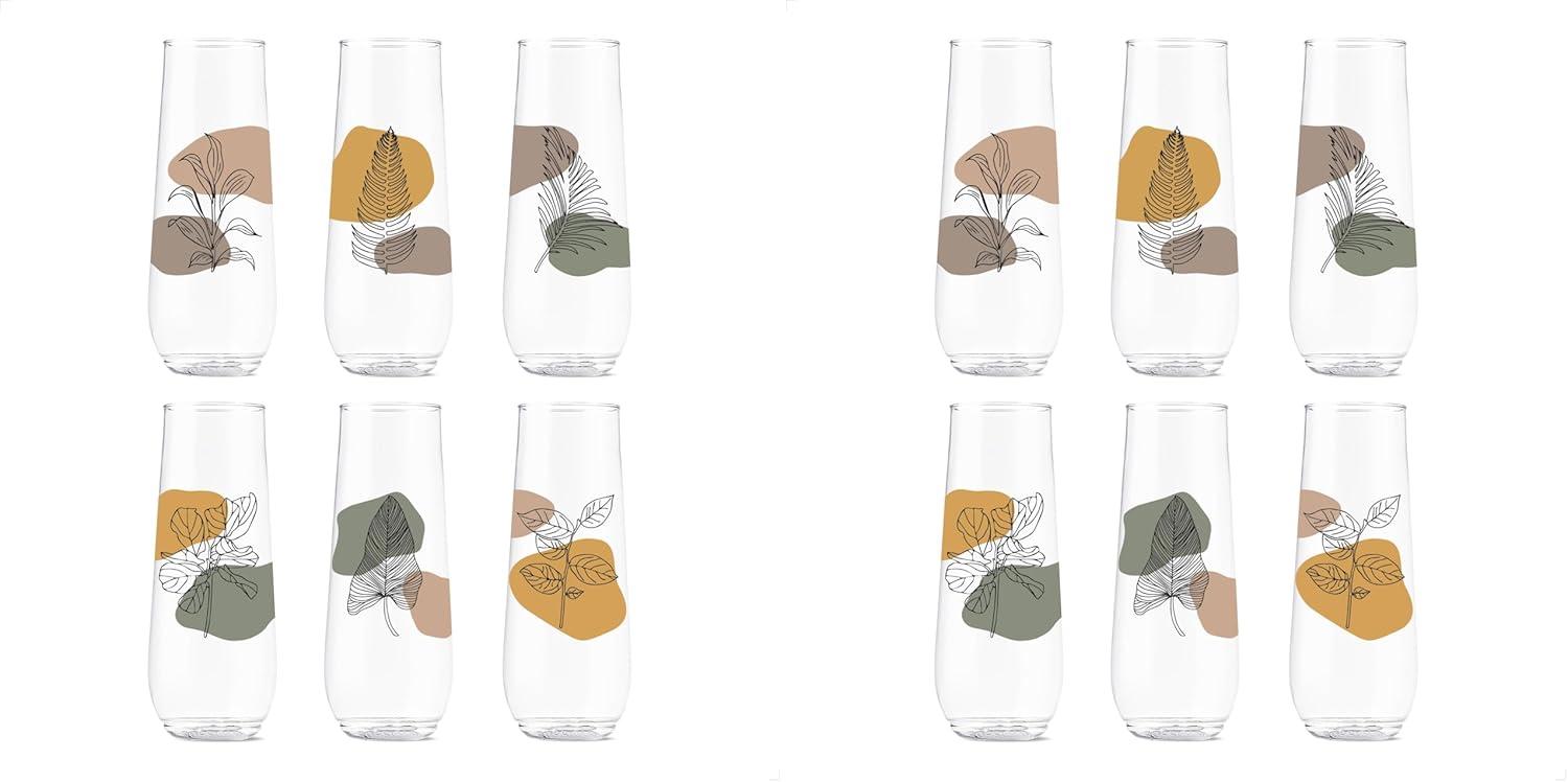 imageTOSSWARE POP 9oz Flute MidCentury Retro Series SET OF 6 Premium Quality Recyclable Unbreakable ampamp Crystal Clear Plastic Printed GlassesBotanical Linework