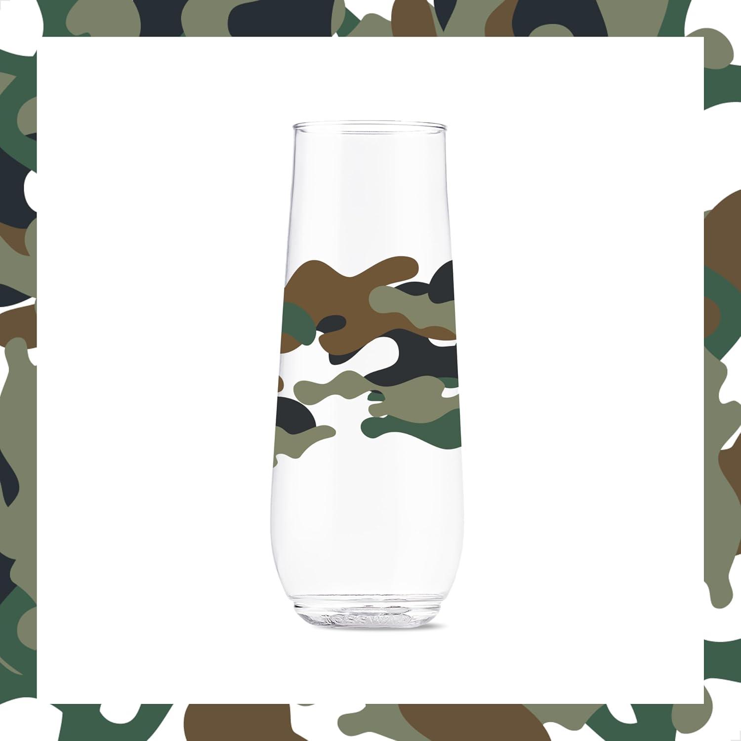 imageTOSSWARE POP 9oz Flute MidCentury Retro Series SET OF 6 Premium Quality Recyclable Unbreakable ampamp Crystal Clear Plastic Printed GlassesCamo