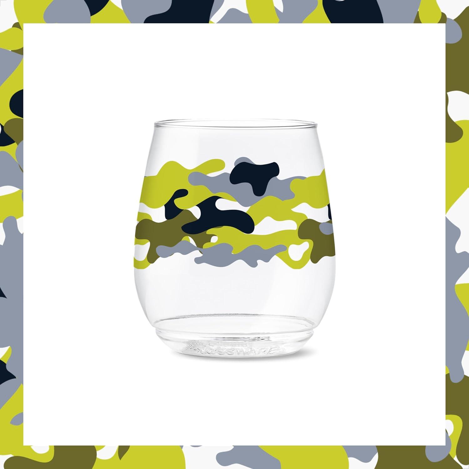 imageTOSSWARE POP 9oz Flute MidCentury Retro Series SET OF 6 Premium Quality Recyclable Unbreakable ampamp Crystal Clear Plastic Printed GlassesCamo
