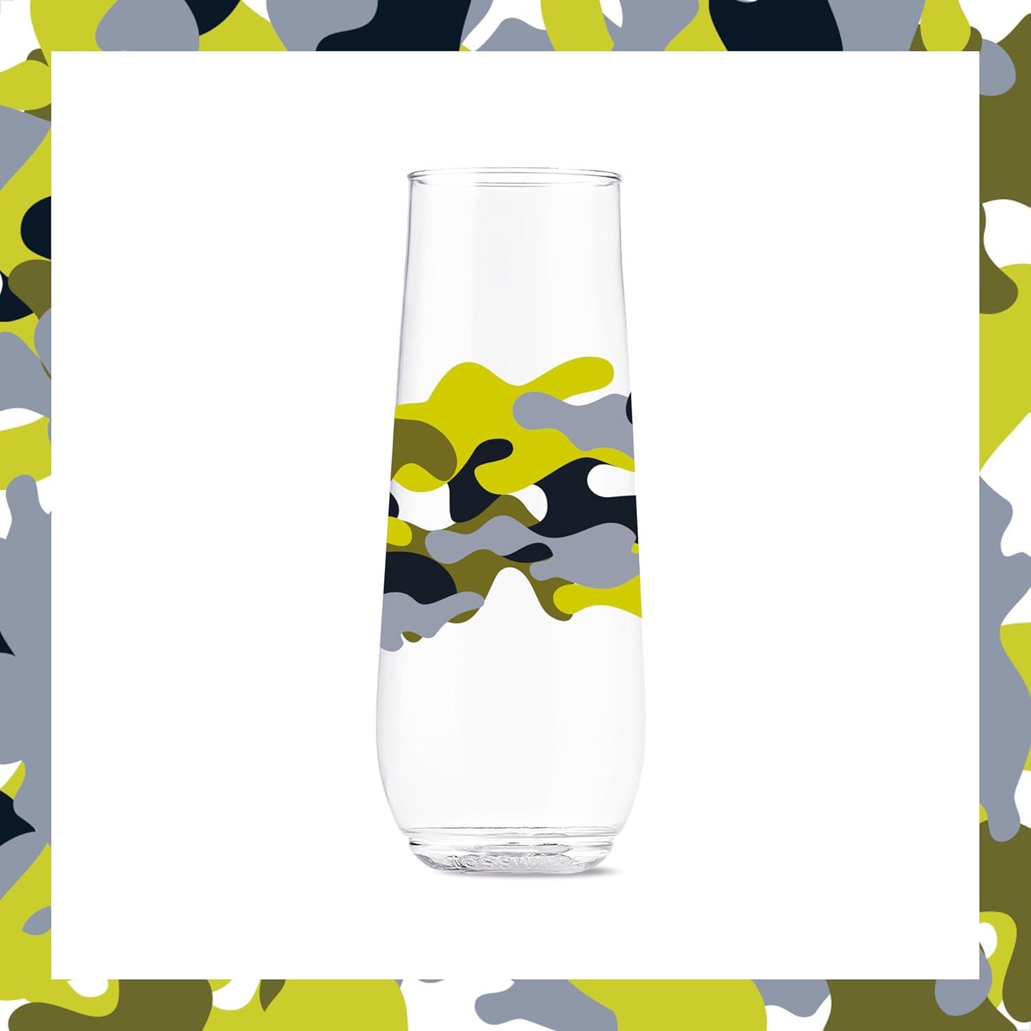 imageTOSSWARE POP 9oz Flute MidCentury Retro Series SET OF 6 Premium Quality Recyclable Unbreakable ampamp Crystal Clear Plastic Printed GlassesCamo
