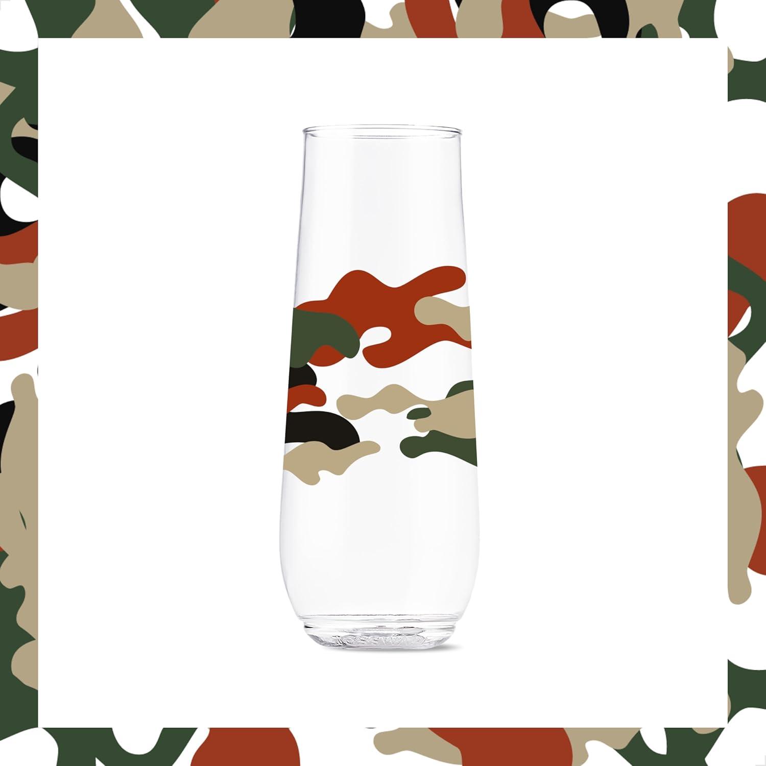 imageTOSSWARE POP 9oz Flute MidCentury Retro Series SET OF 6 Premium Quality Recyclable Unbreakable ampamp Crystal Clear Plastic Printed GlassesCamo